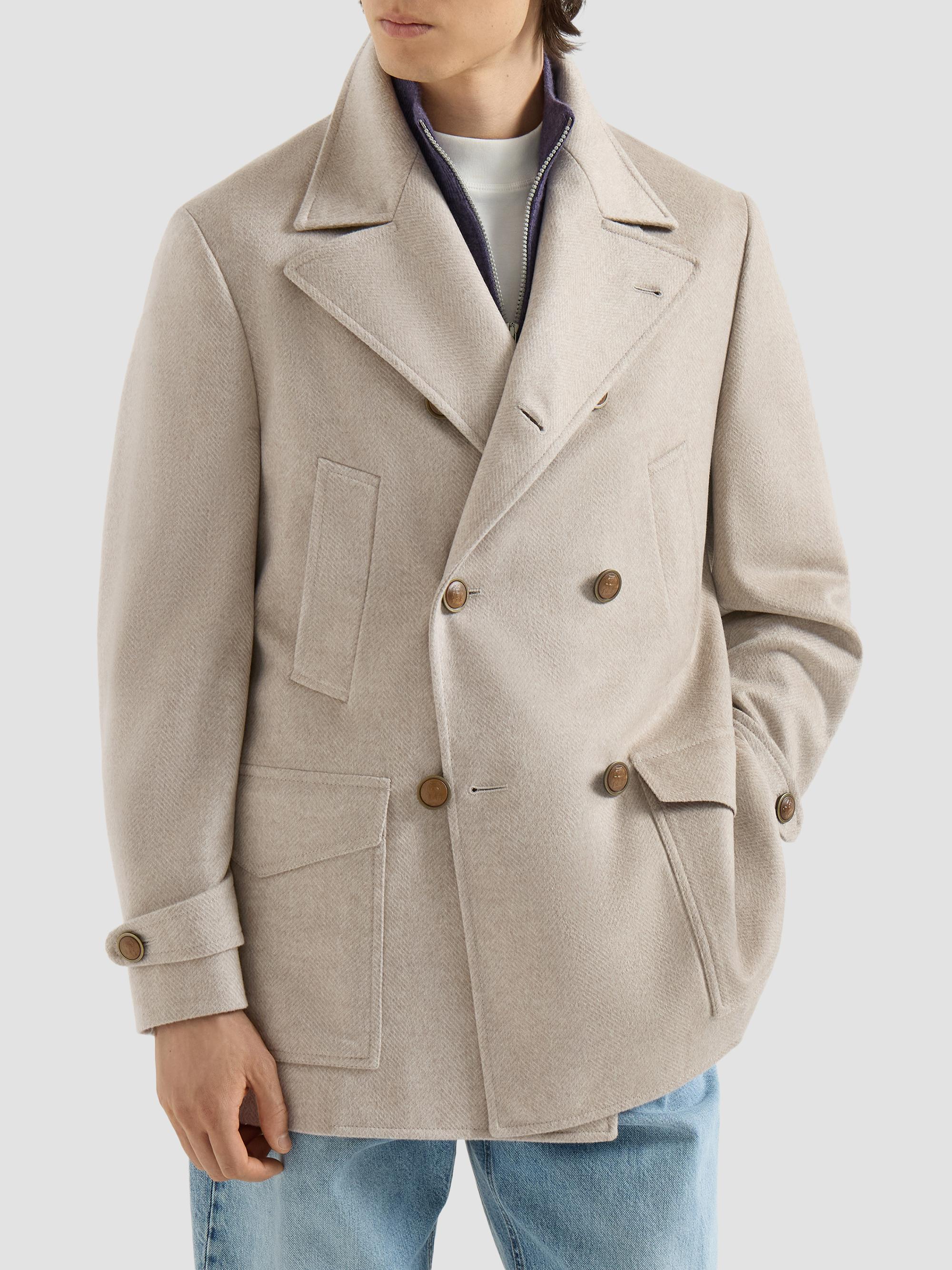 Brunello Cucinelli Cashmere Chevron Flannel Four-Pocket Peacoat