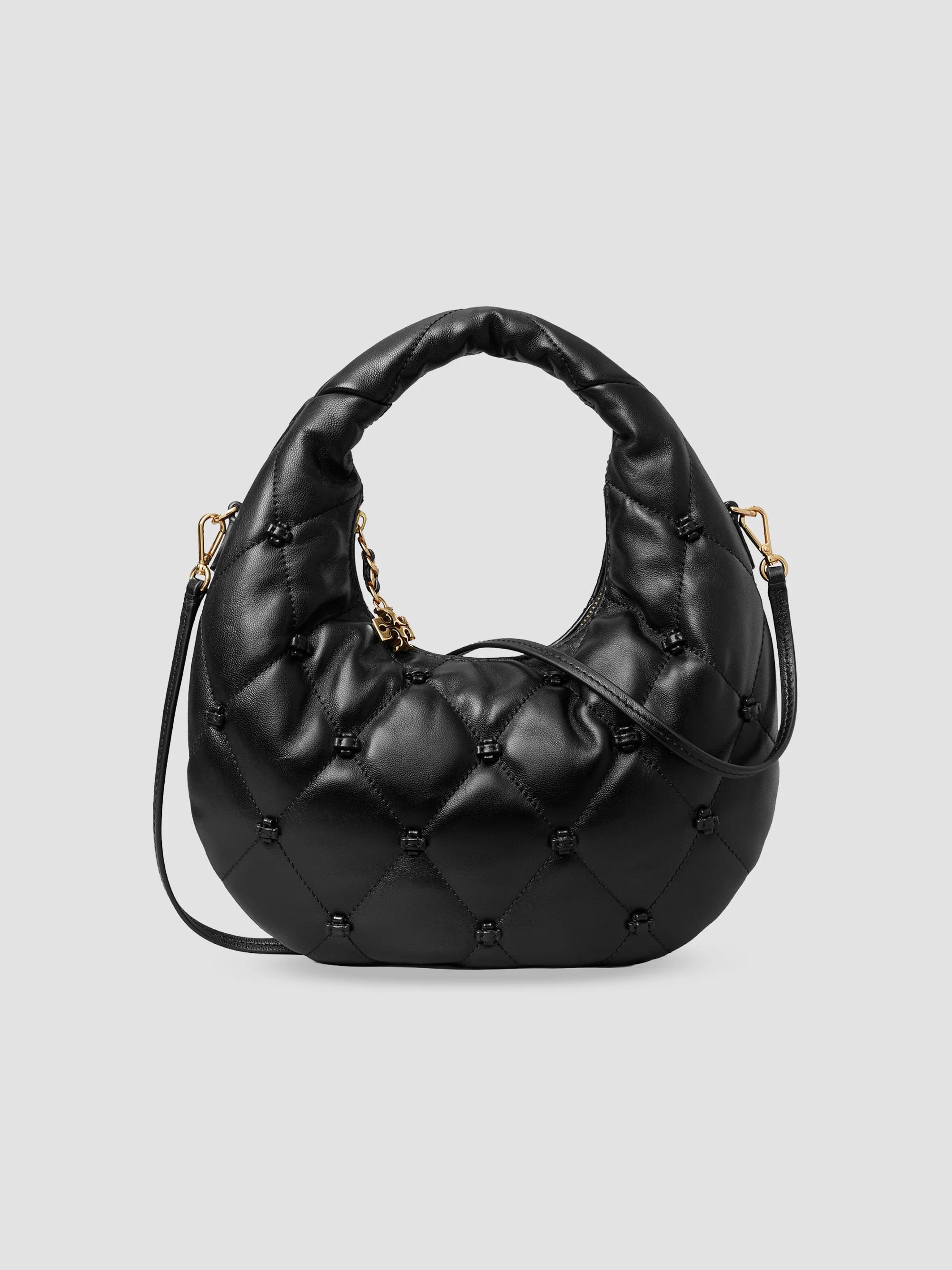 Women's Bunny Knot Quilted Leather Crescent Top Handle Bag