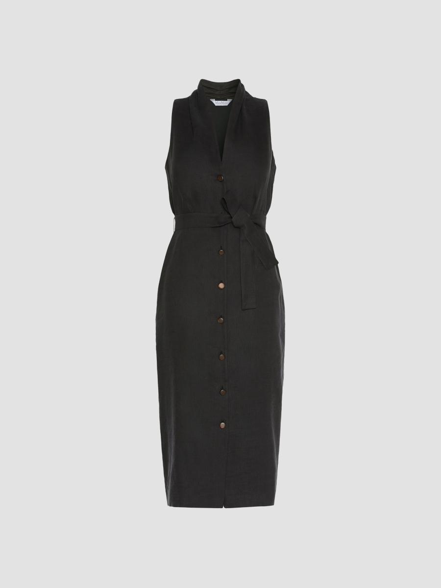 Max Mara Women's Sleeveless Linen And Silk Shirt Dress In Black