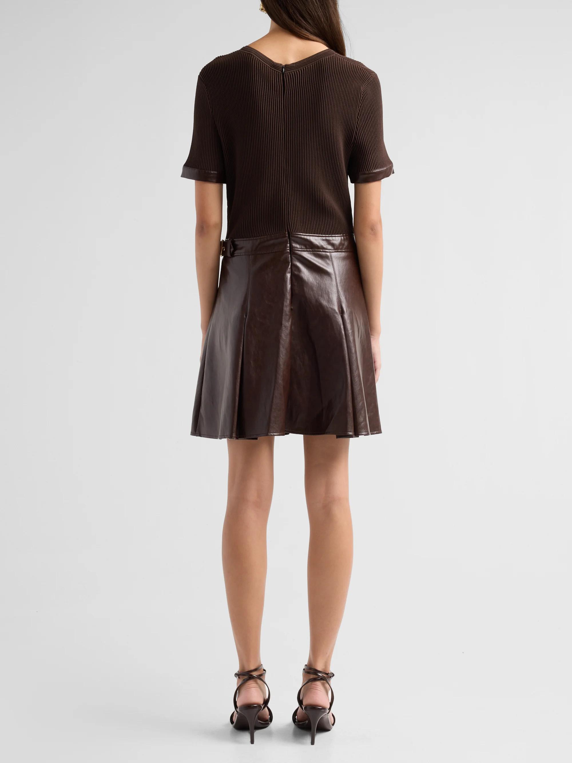 mixed media leather dress Milly Devyn Mixed-Media A-Line Mini LowStock:43593933160499