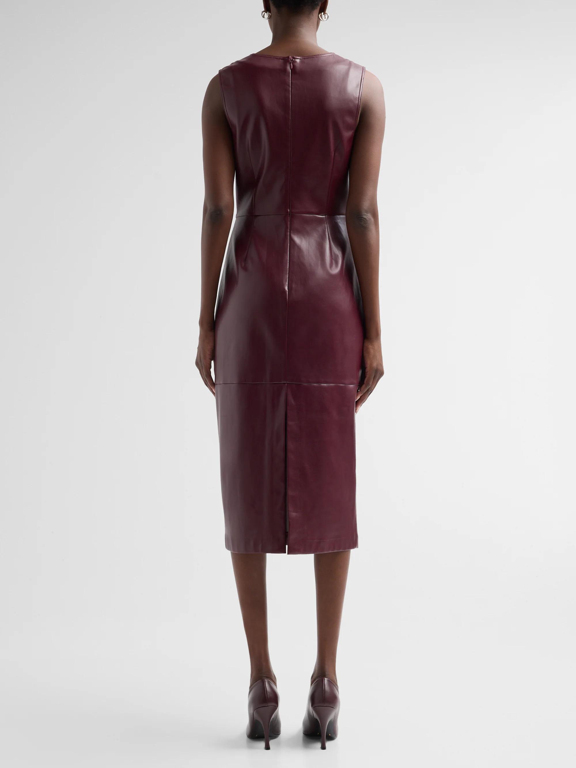 burgundy faux leather midi dress Milly Nat NORETURNS