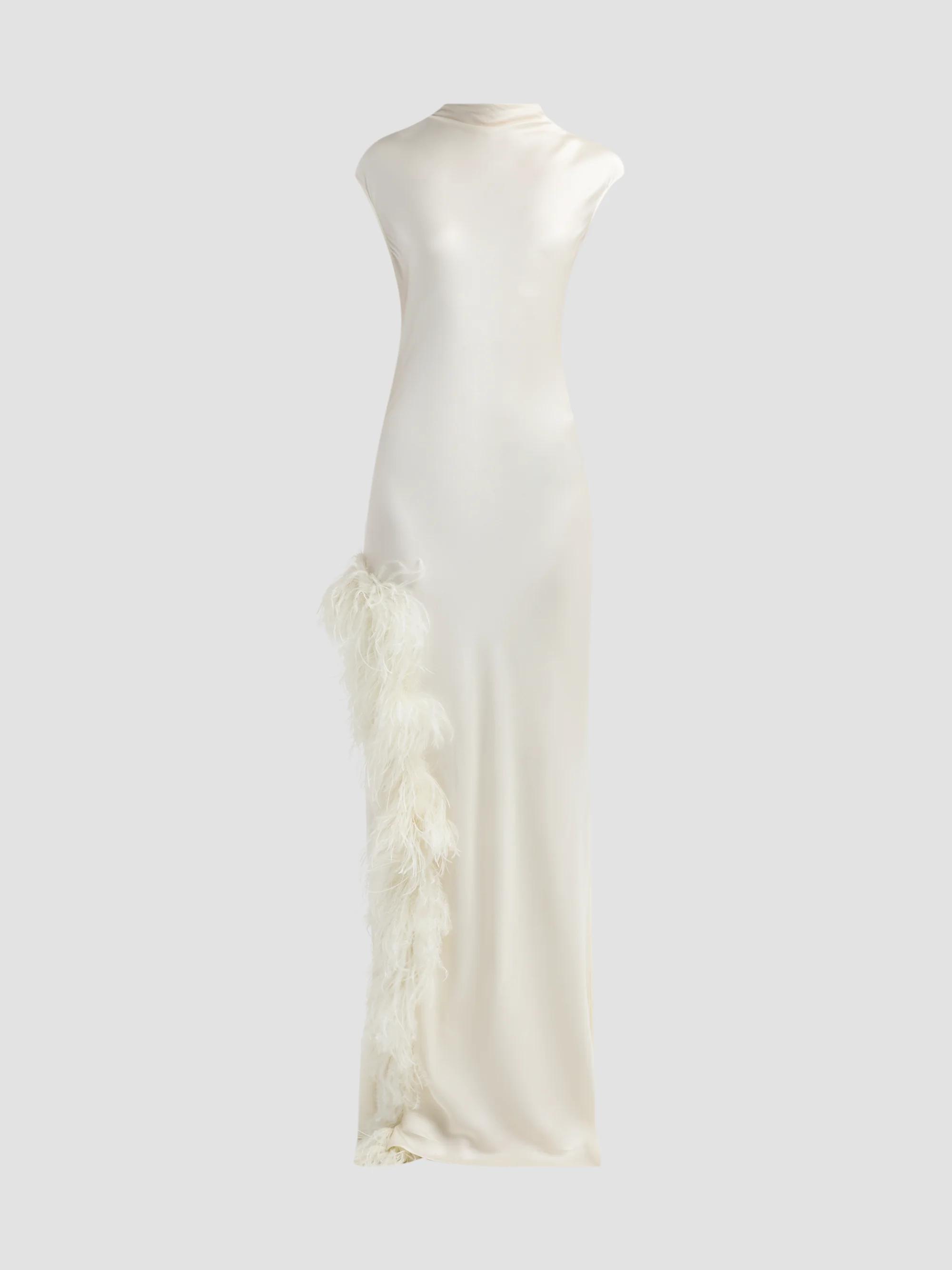 Women's Satin Feather-Trimmed Slip Gown