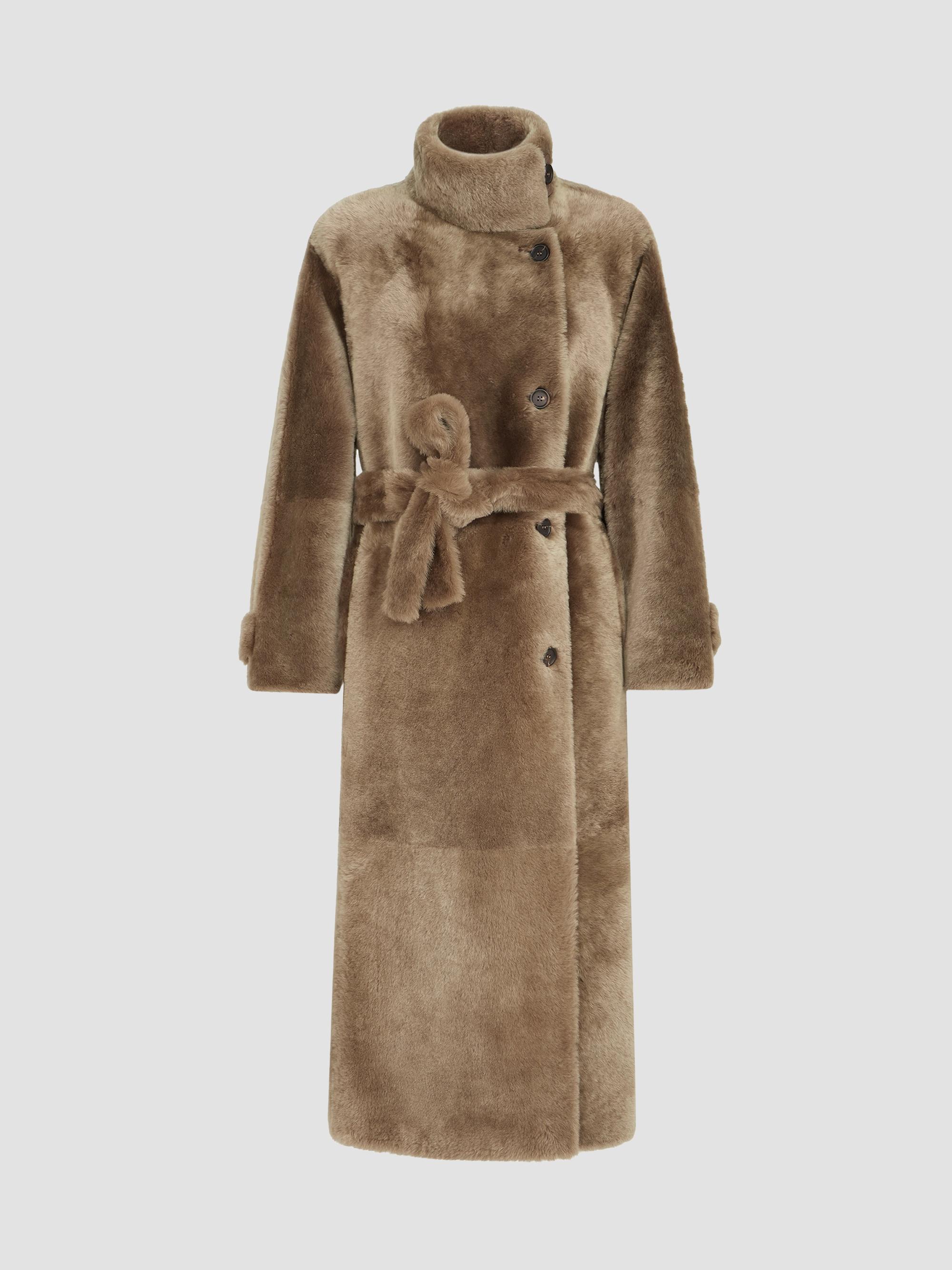 BRUNELLO CUCINELLI カシミヤ ファー ロングコート ベージュ Brunello Cucinelli Shearling Coat with Belt and Monili | Saks
