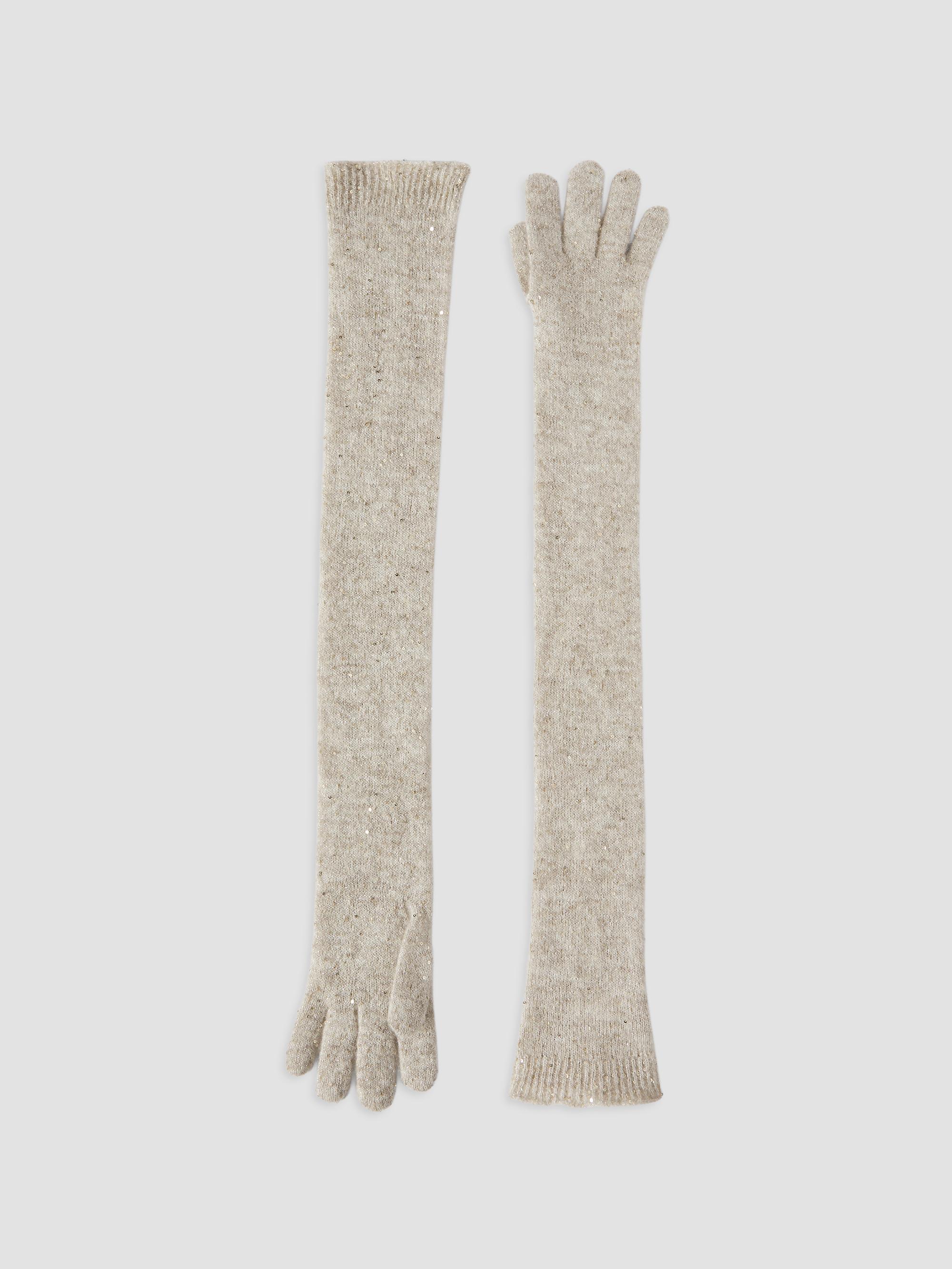 Brunello Cucinelli Lace Flowers Knit Long Gloves in Sparkling