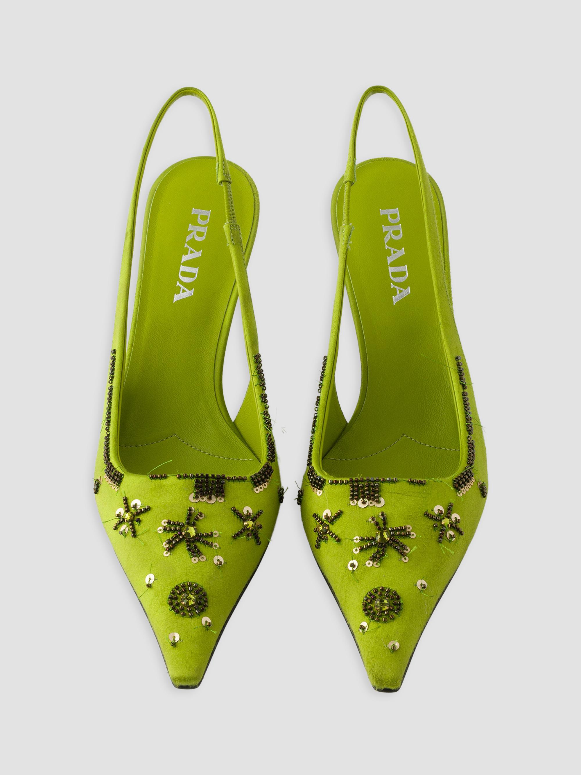 Embroidered Satin Slingback Pumps