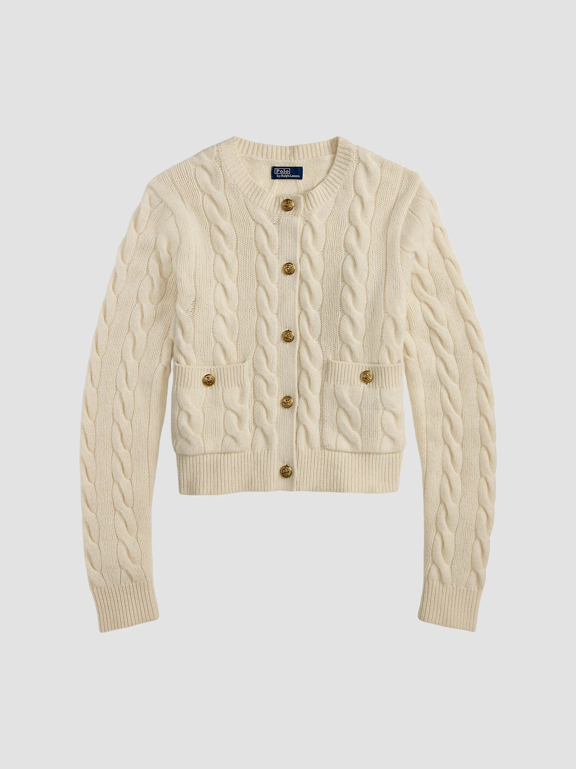 Polo Ralph Lauren Cable-Knit Stretch-Cotton Crop Cardigan | Saks