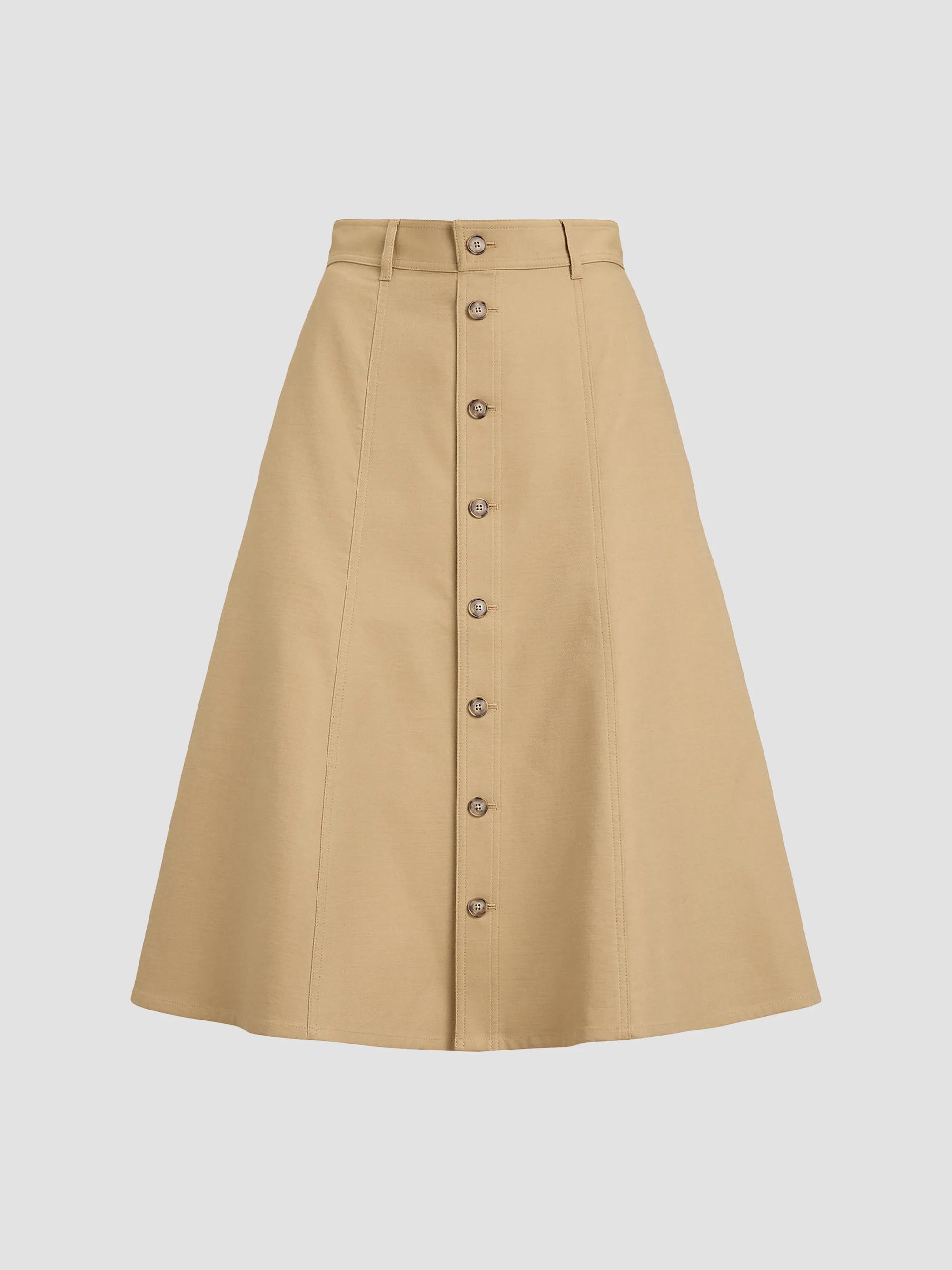 Polo Ralph Lauren Women's Cotton-Wool Twill A-Line Midi Skirt - Beige Khaki - Size 6