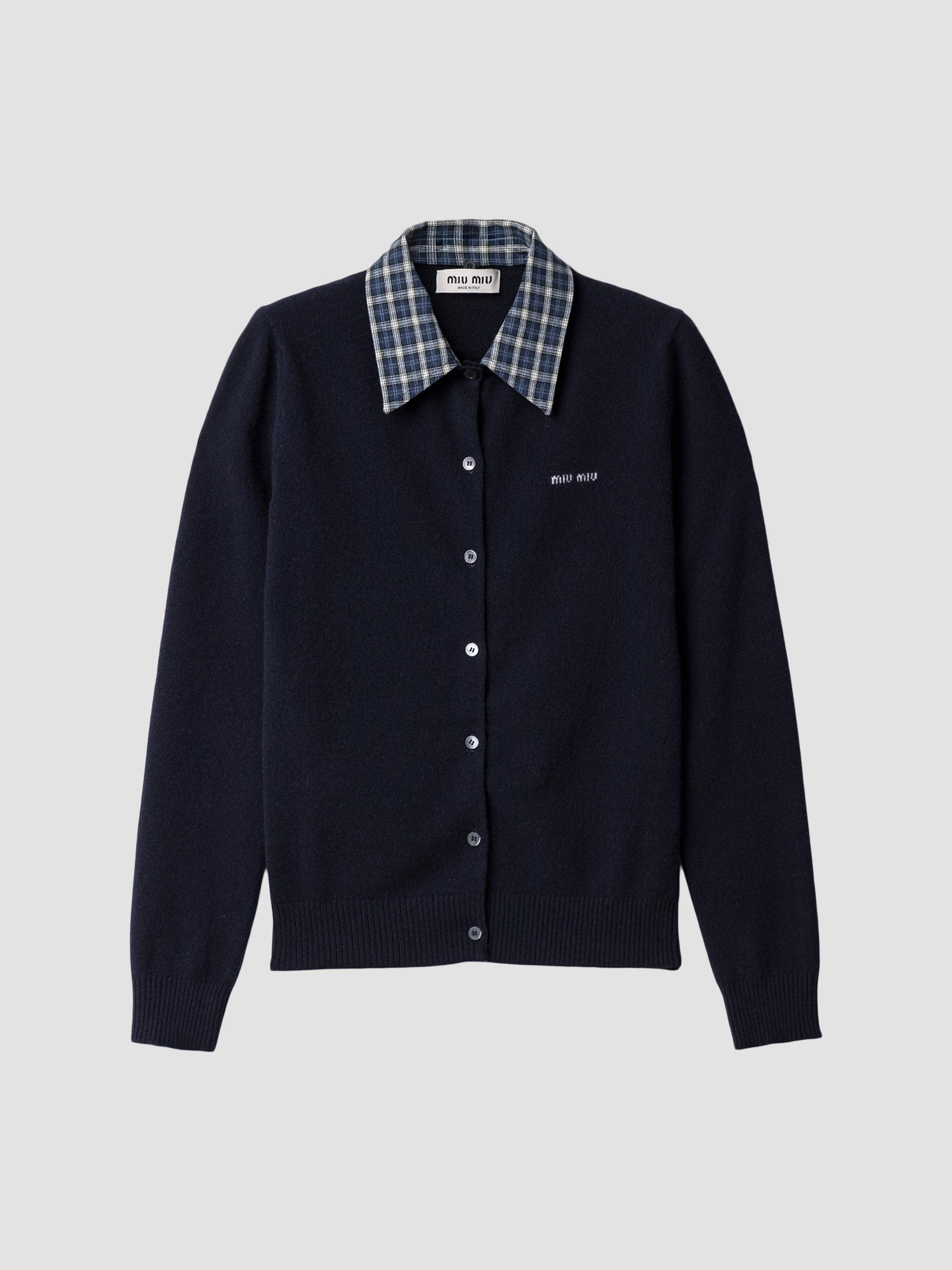 Miu Miu Cashmere Cardigan with Embroidered Poplin Collar | Saks
