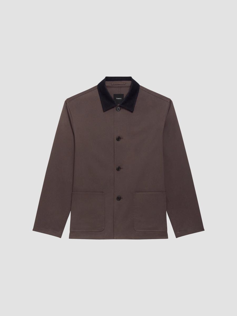 Theory Men's Corduroy-collar Cotton Twill Jacket In Classic Brown