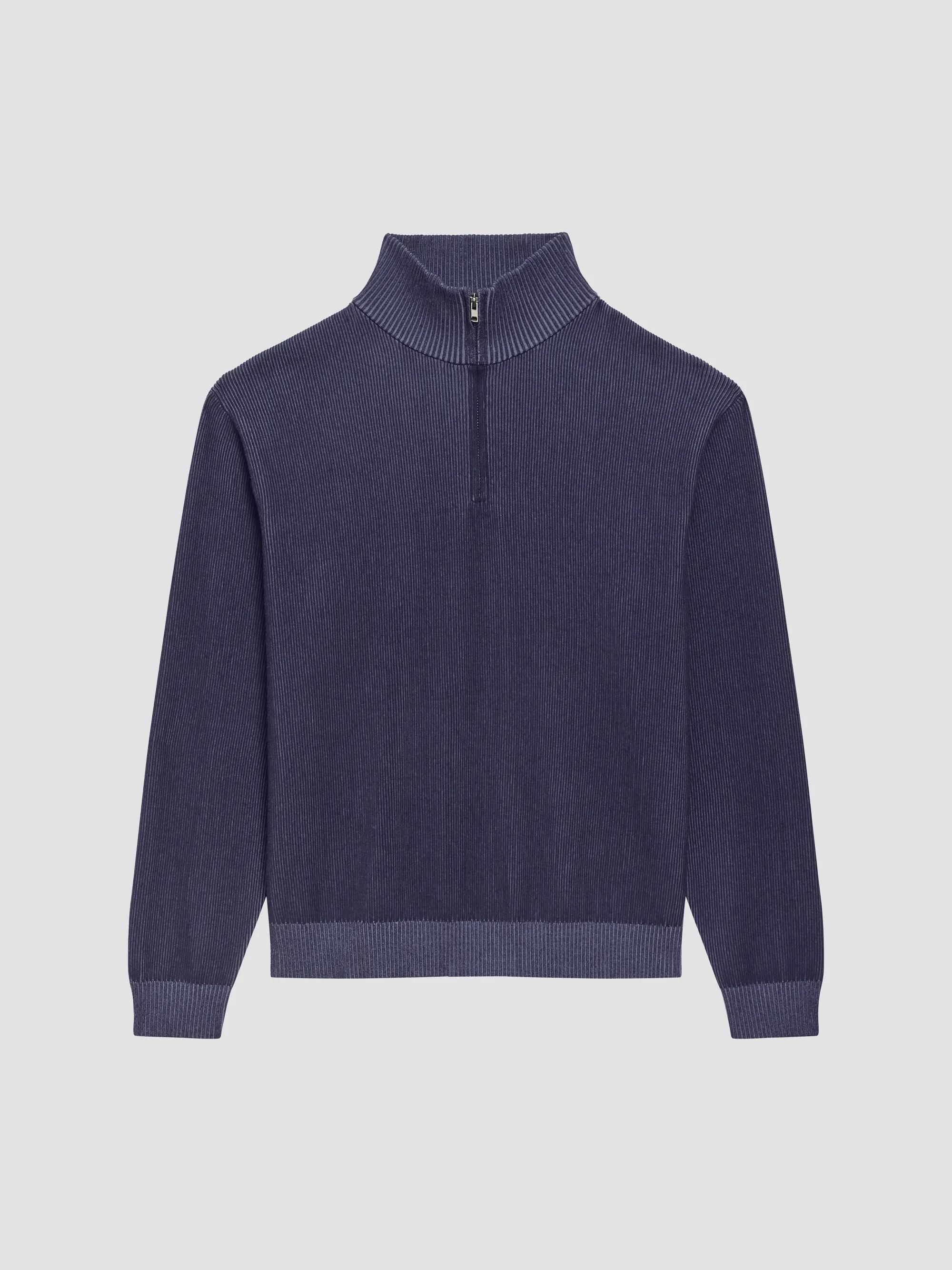 Theory Men's Rib-Knit Quarter-Zip Sweater - Baltic Dusk Blue - Size Small