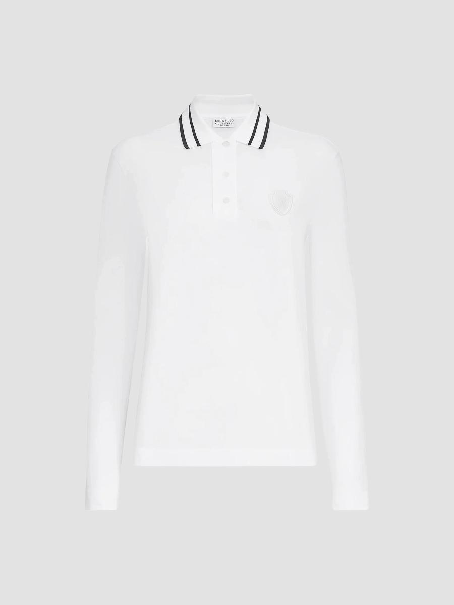 Brunello Cucinelli Women's Stretch Cotton Piqué Polo Shirt With Logo In White