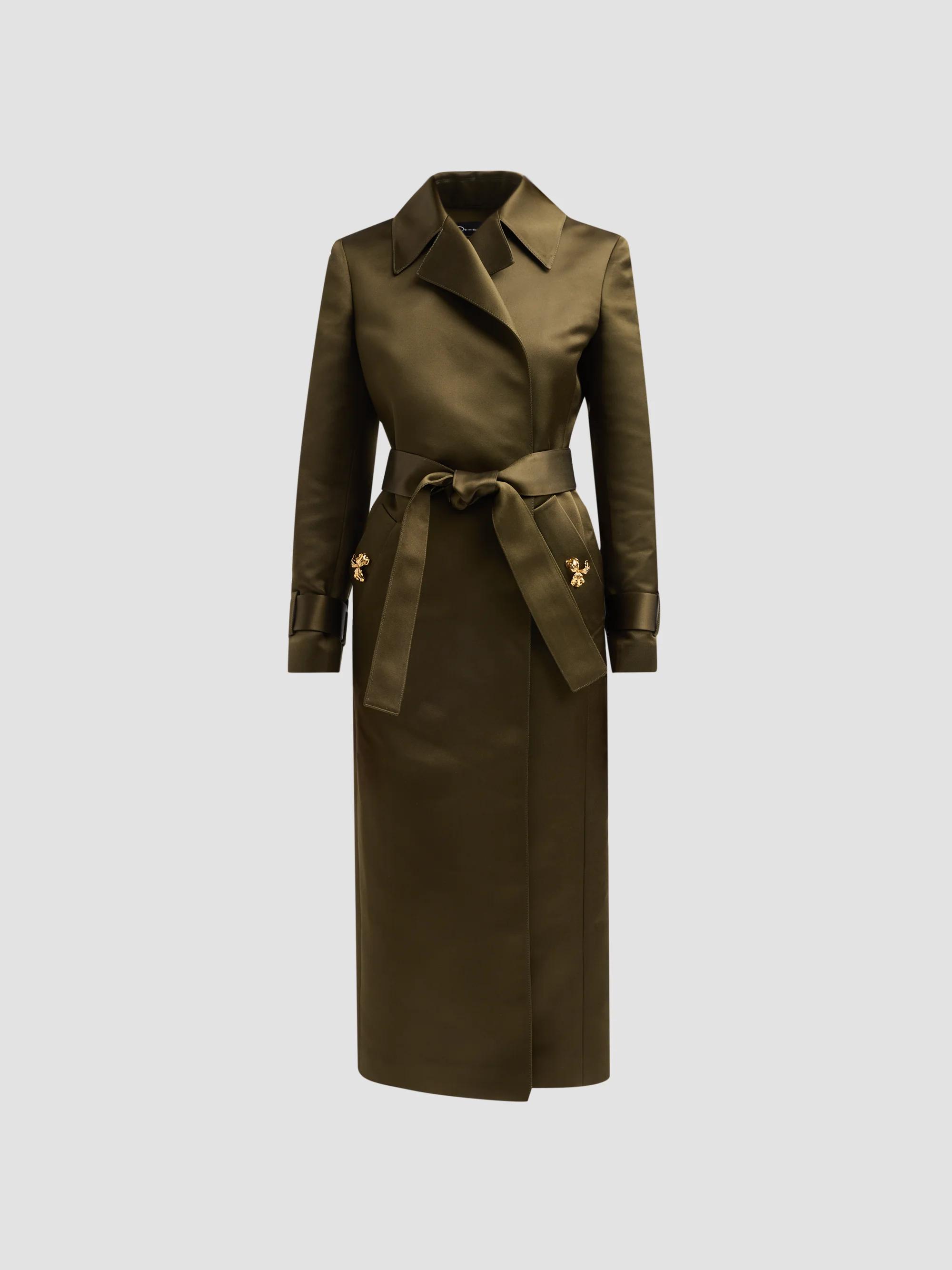 Women's Brooch Silk Satin Gabardine Wrap Coat
