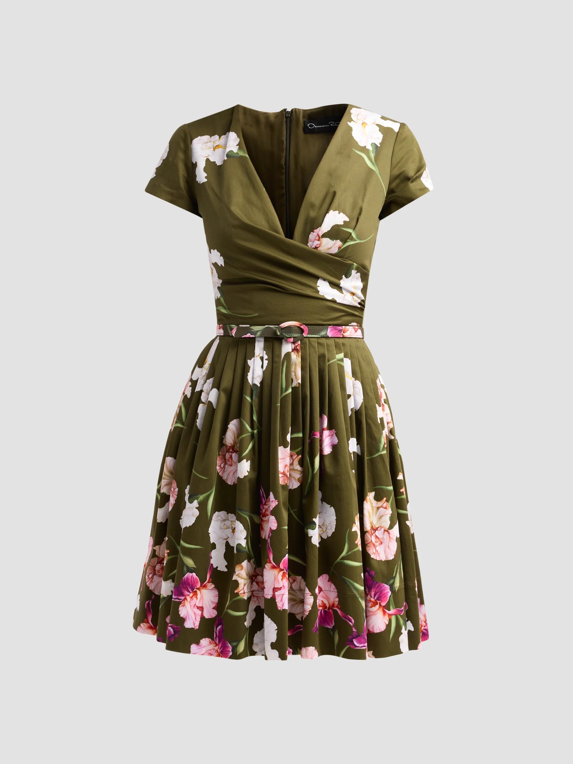 Women's Painted Iris Dégradé Poplin Pleated Day Dress