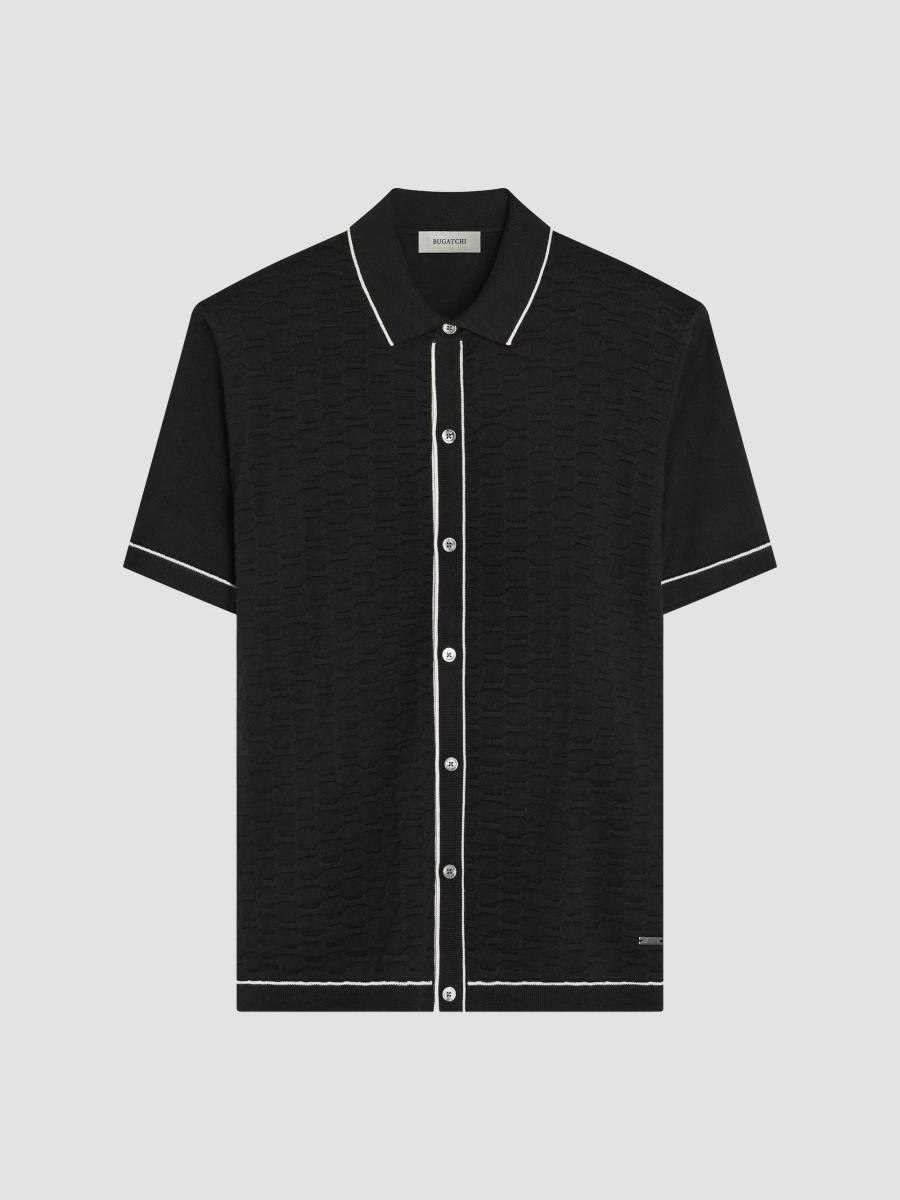 Bugatchi Men's Cotton-blend Short-sleeve Button-down Shirt In Black