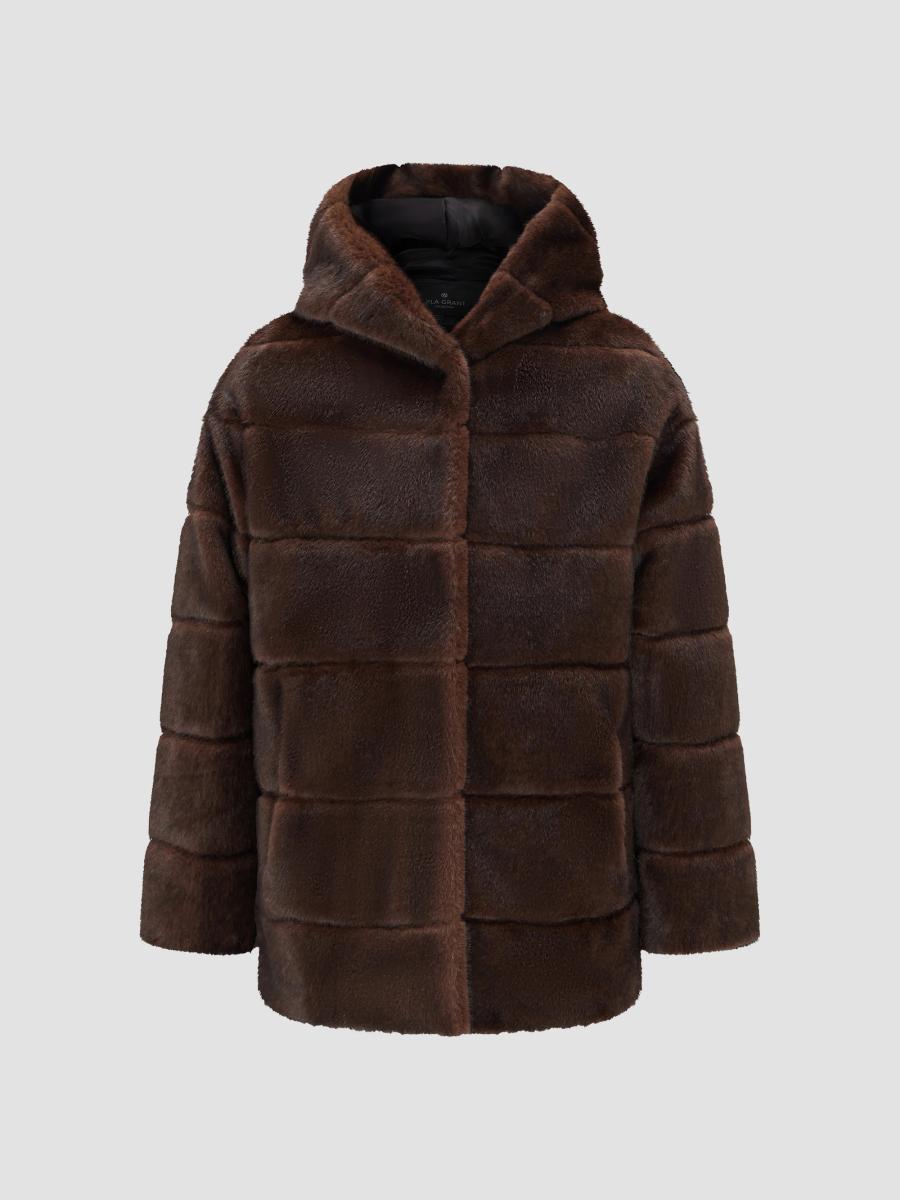 Lyla Grant Women's Mink Coat With Hood In Dark Brown