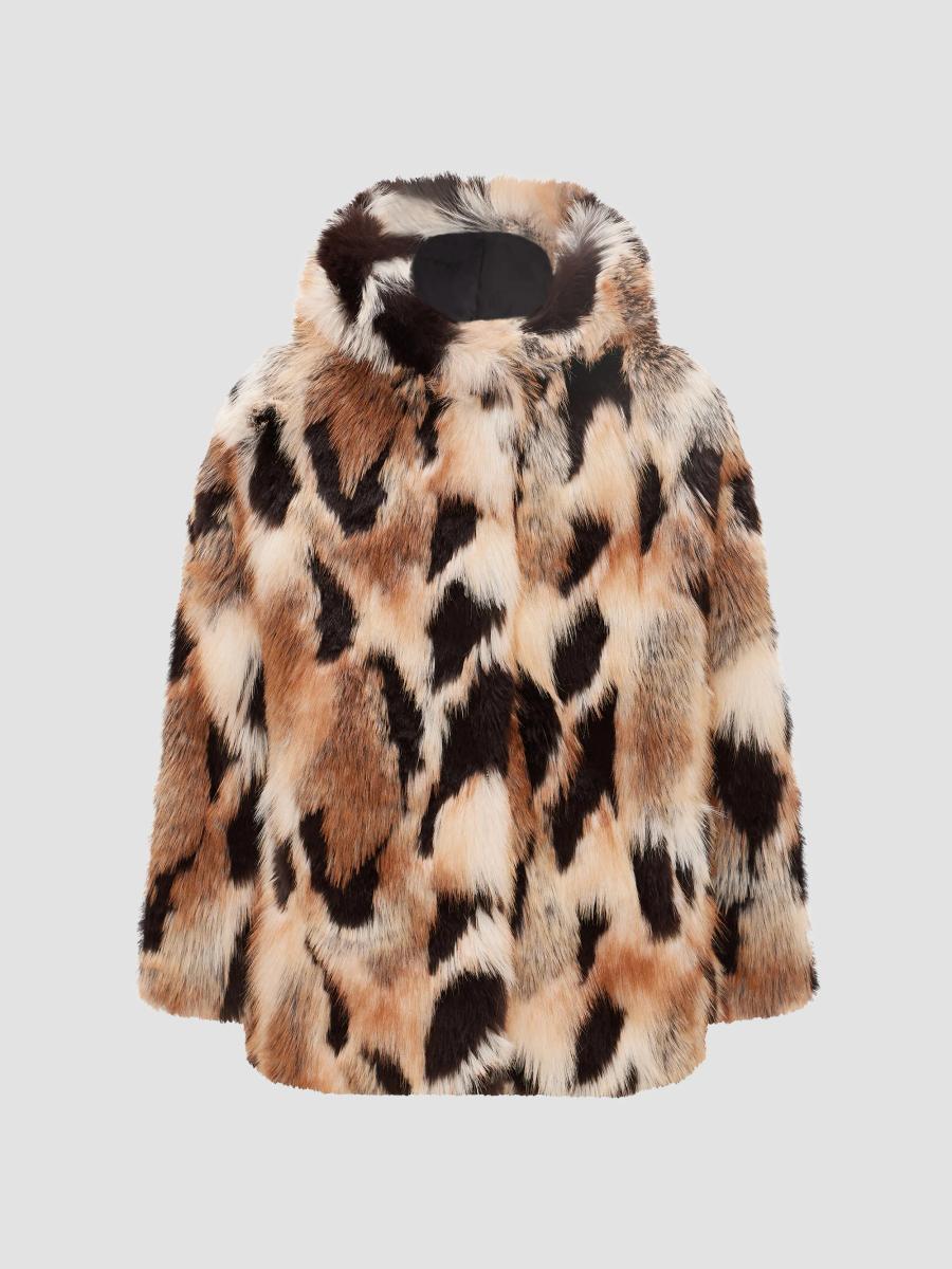 Lyla Grant Women's Fox Jacket With Hood In Multicolor