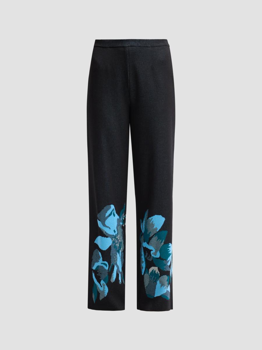 Ming Wang Women's Floral Jacquard Pants In Deep Teal