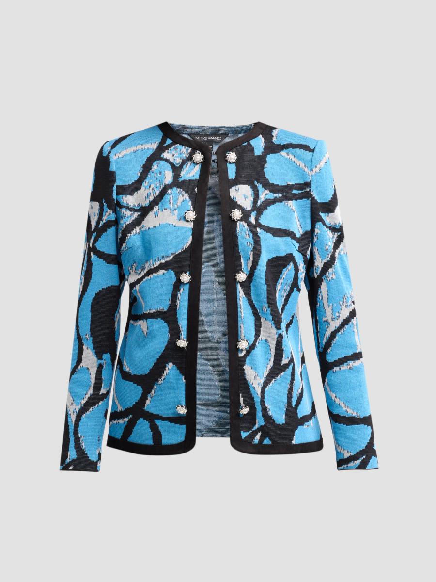 Ming Wang Women's Abstract Jacquard Suede Knit Jacket In Tranquil