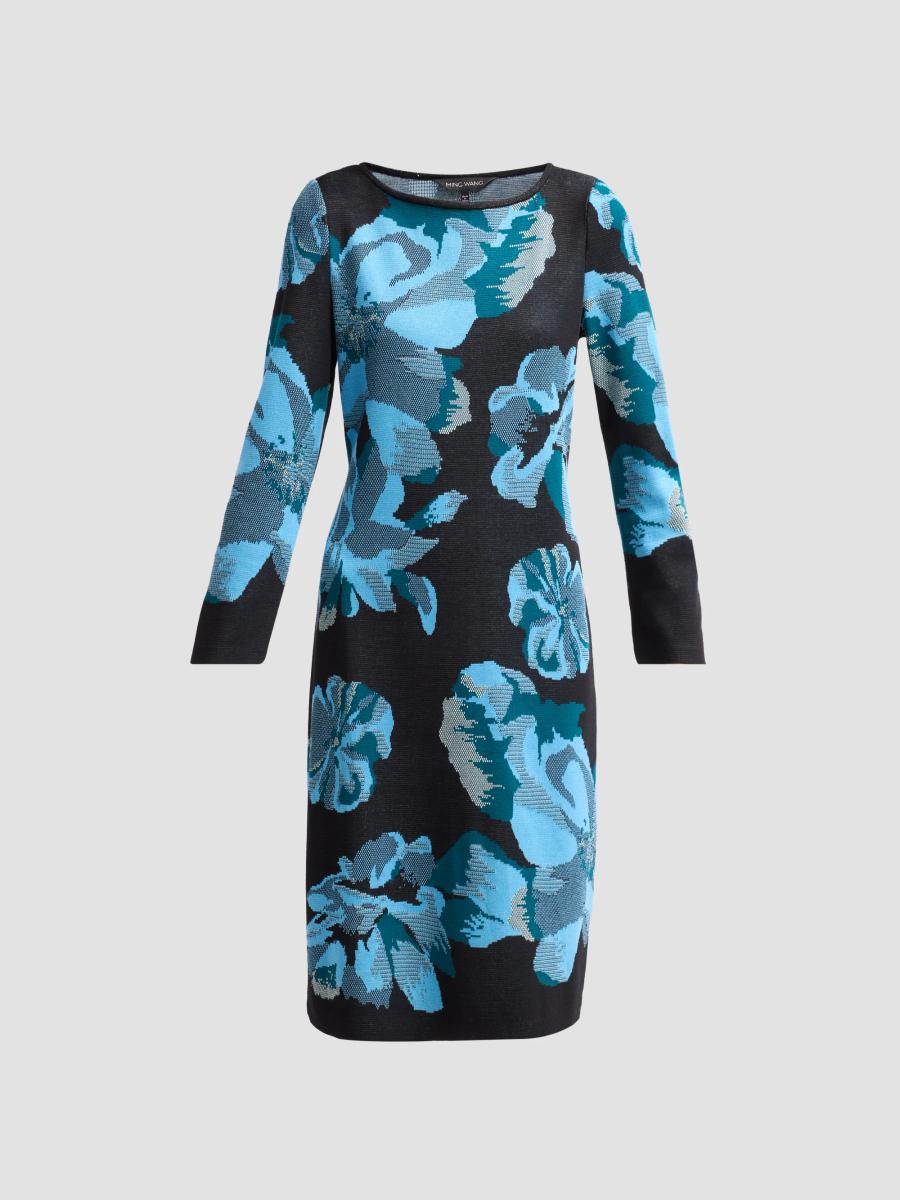 Ming Wang Women's Floral Jacquard Sheath Midi Dress In Deep Teal