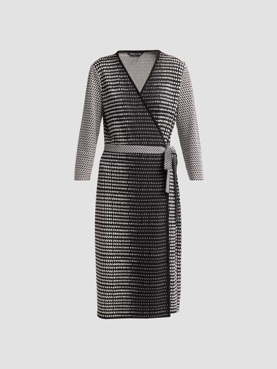 Ming Wang Women's Aria Monochrome Midi Wrap Dress In Black Ivory