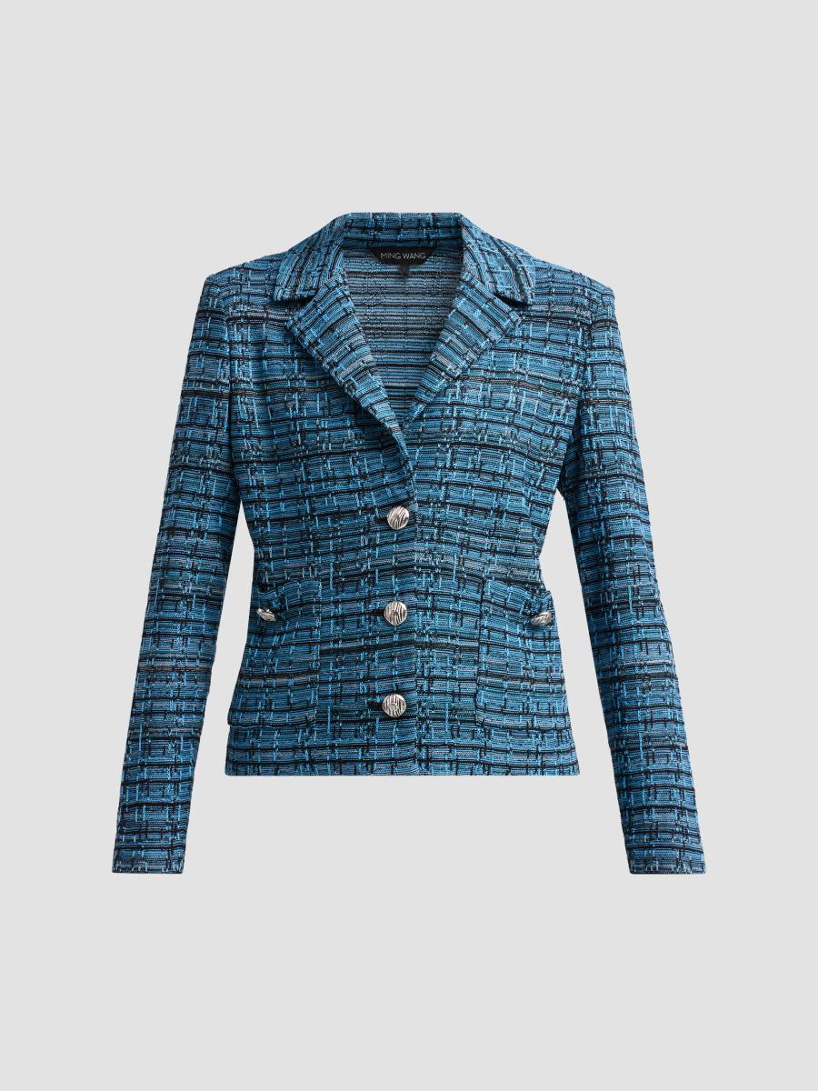 Ming Wang Women's Tweed Knit Jacket In Deep Teal