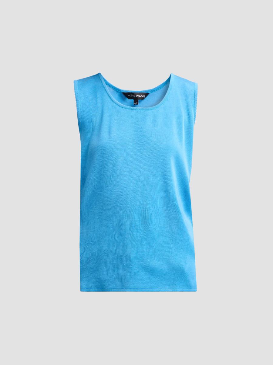 Ming Wang Women's Rib-knit Scoopneck Tank In Tranquil Blue