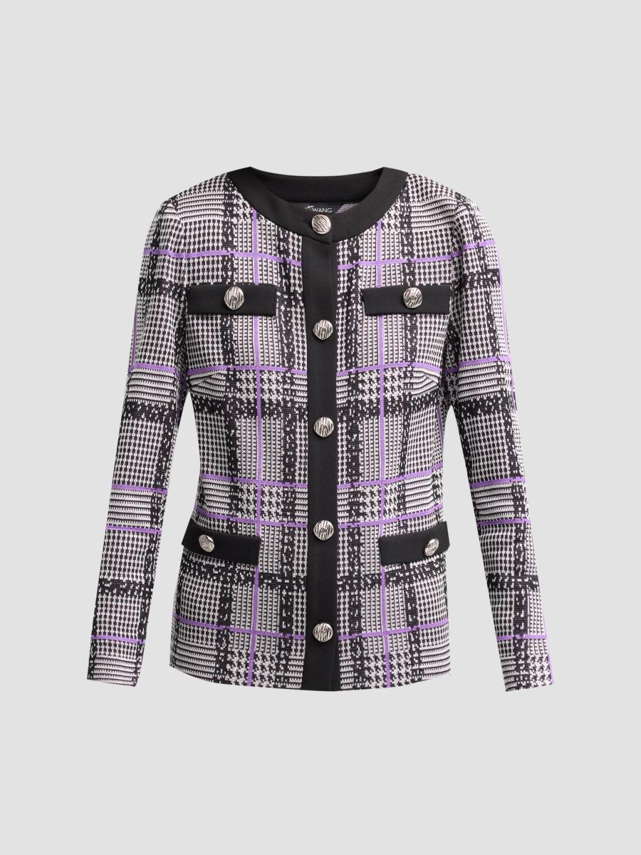 Ming Wang Women's Plaid Tweed Jacket In Black