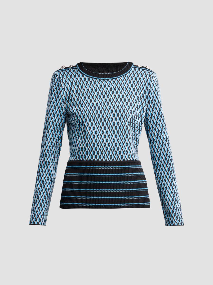 Ming Wang Women's Diamond Soft Ribbed Knit Top In Tranquil Blue