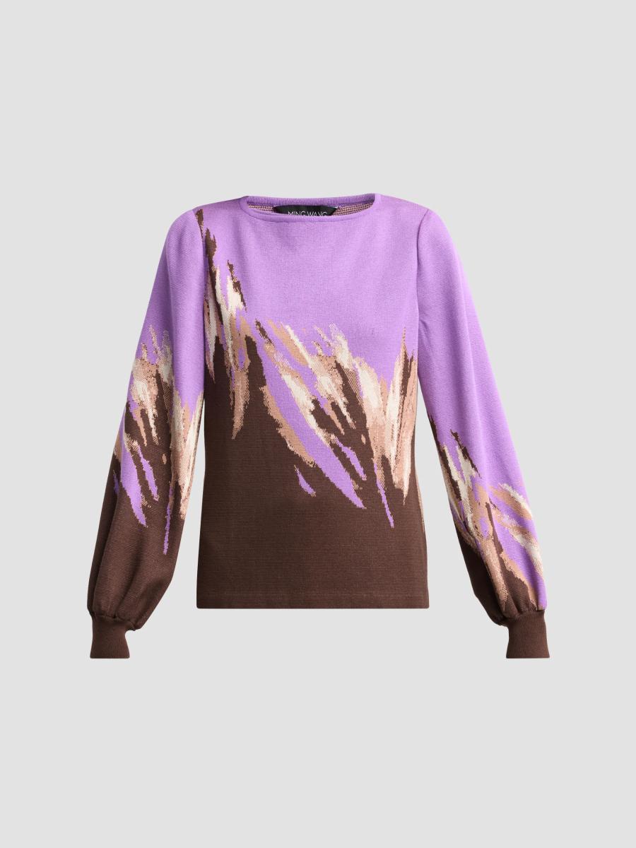 Ming Wang Women's Graphic Boatneck Top In Sunset Purple