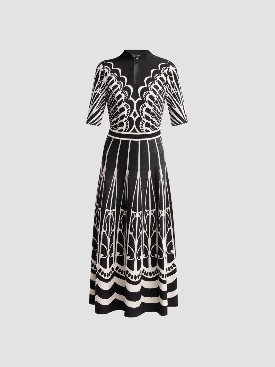 Ming Wang Women's Graphic-print Keyhole Midi Dress In Black