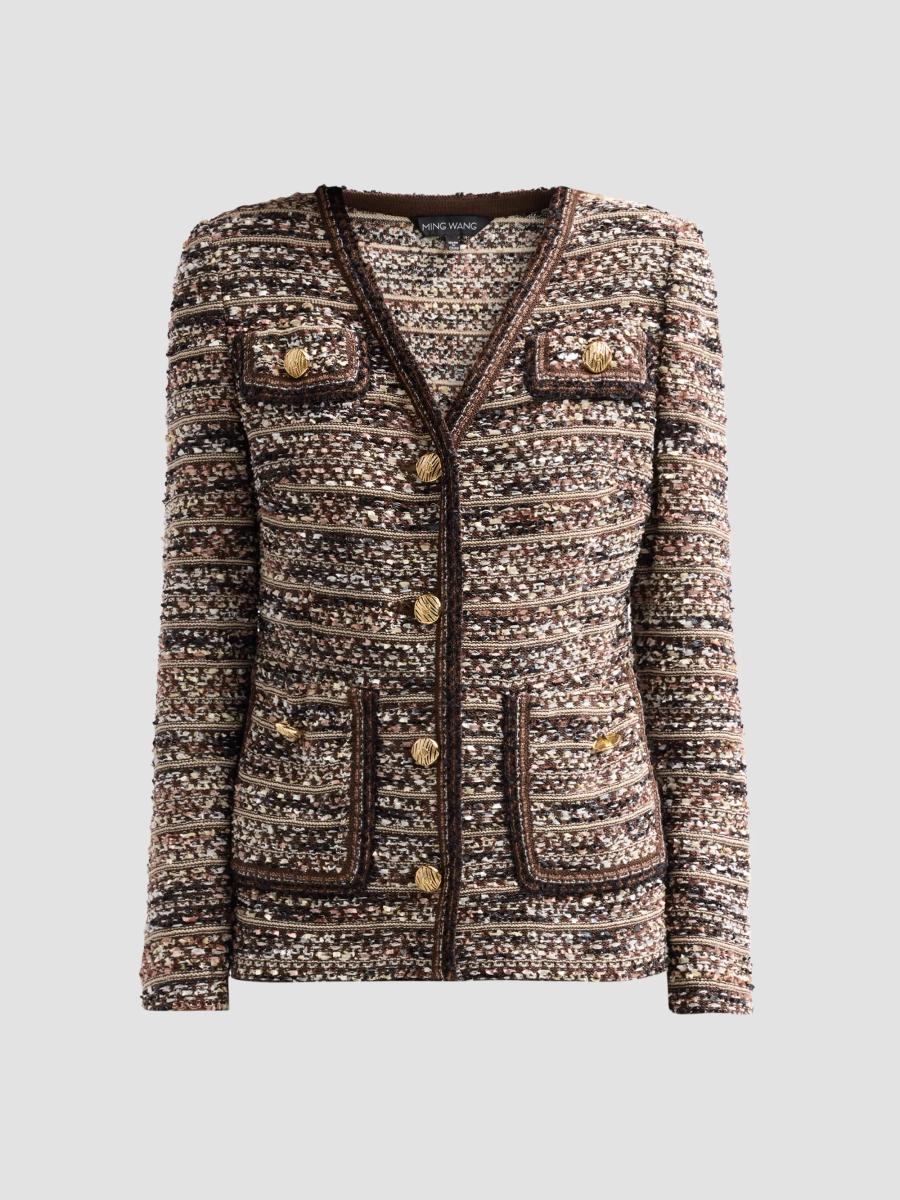 Ming Wang Women's Eyelash Tweed Jacket In Warm Taupe