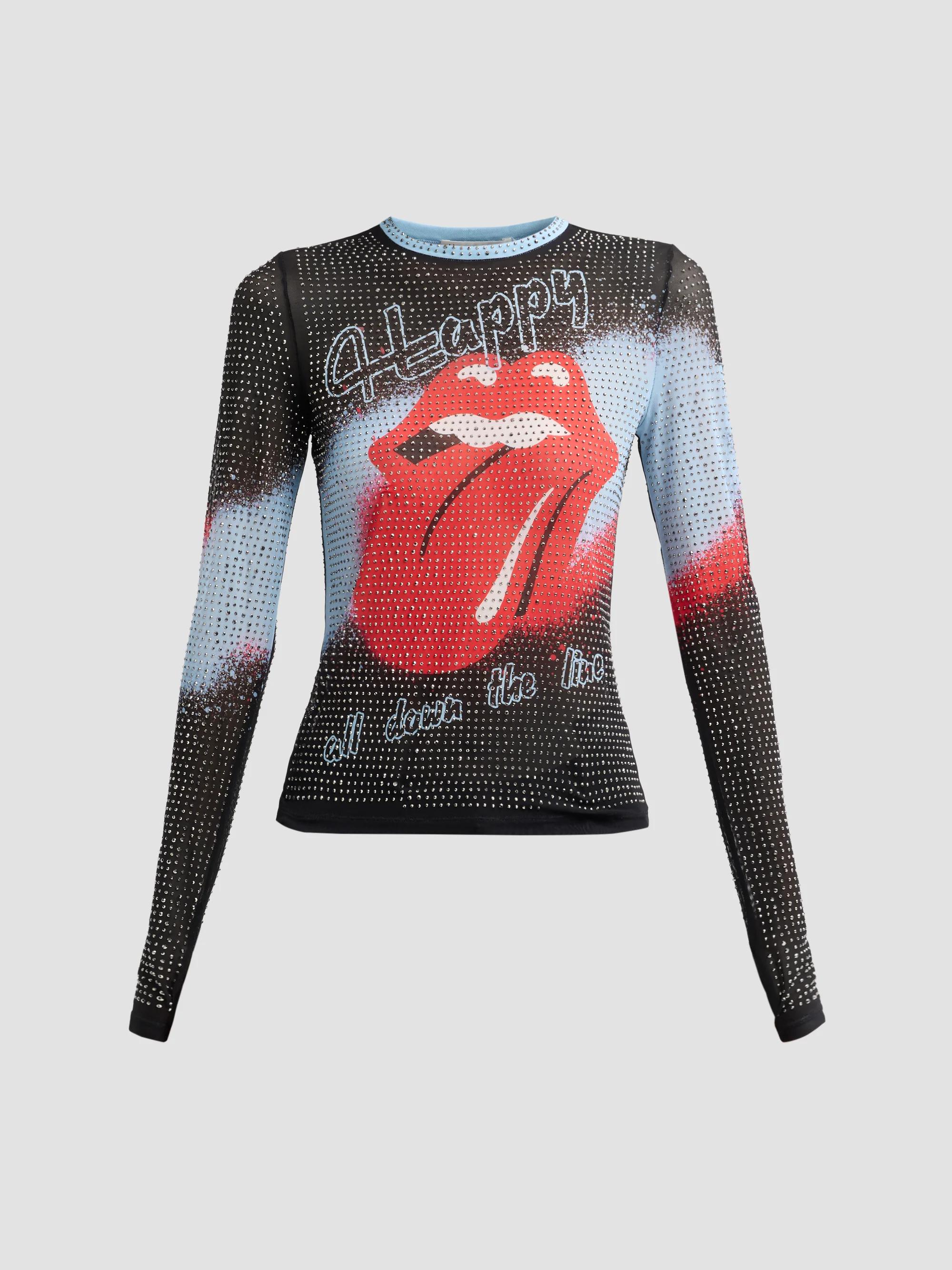 ALICE + OLIVIA Delaina Embellished Lips Top | Saks Fifth Avenue