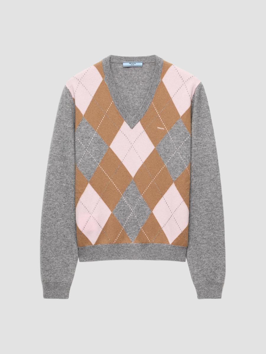 Prada Argyle Cashmere V-Neck Sweater | Saks Fifth Avenue