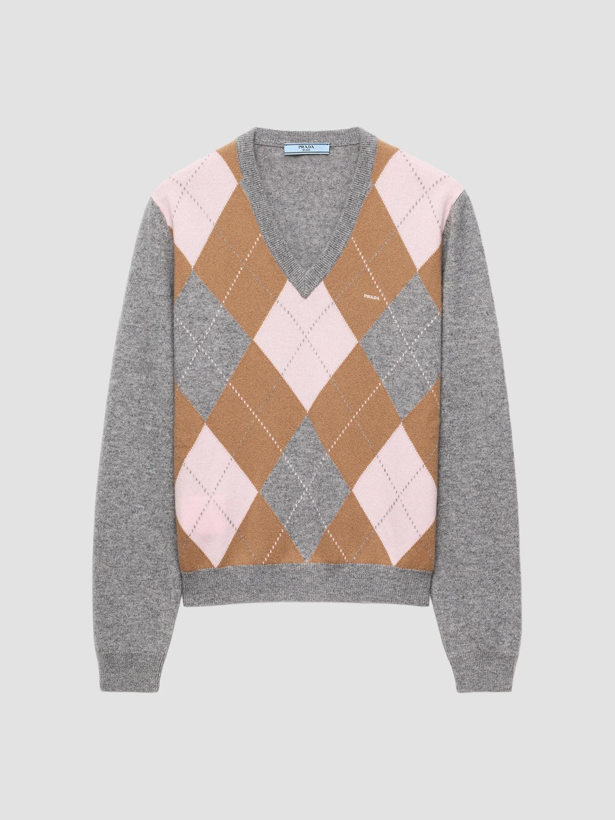 Prada Argyle Cashmere V-Neck Sweater | Saks Fifth Avenue