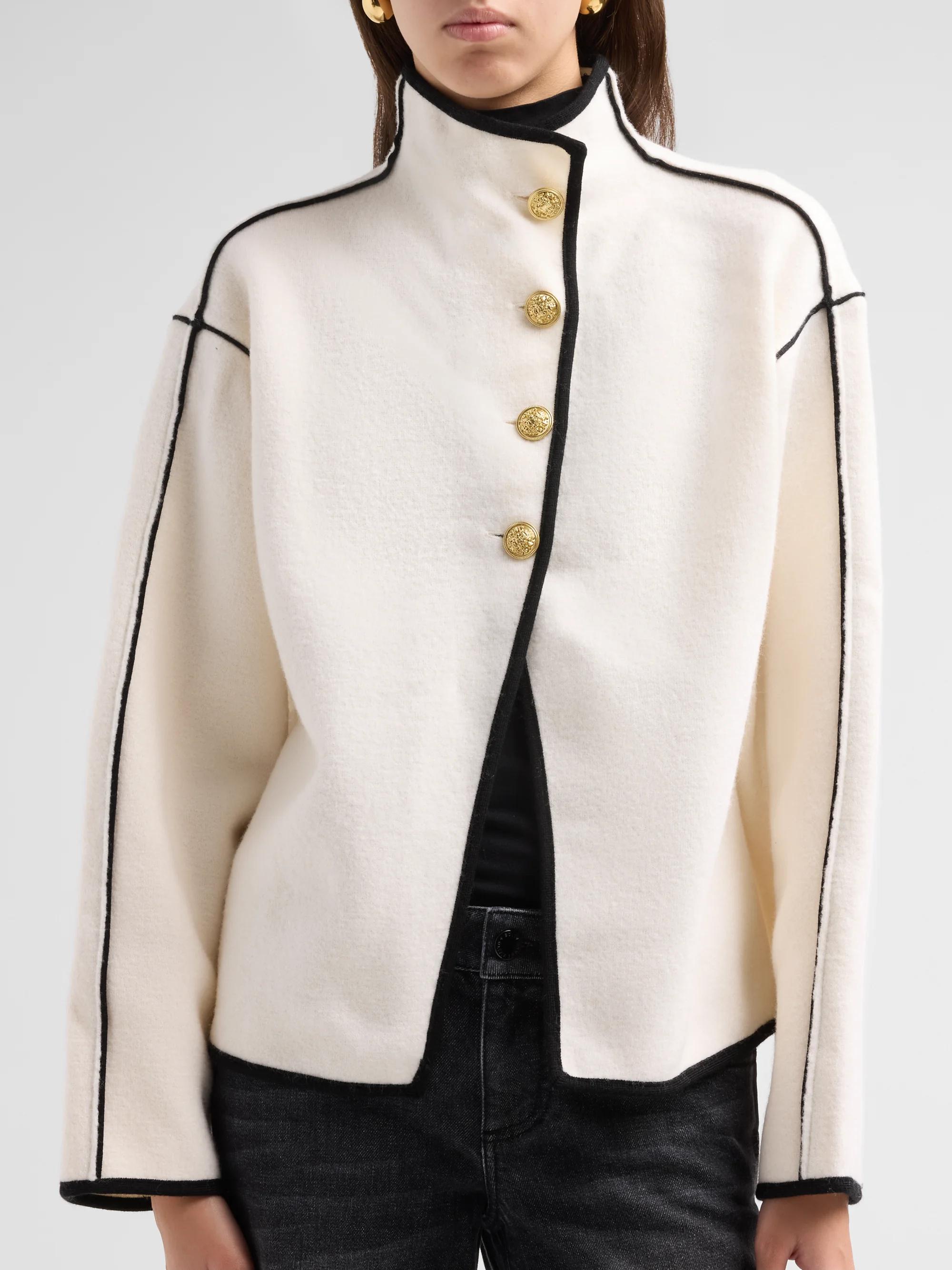 ALICE + OLIVIA Pearson Contrast-Trim Wool Sweater Jacket | Saks