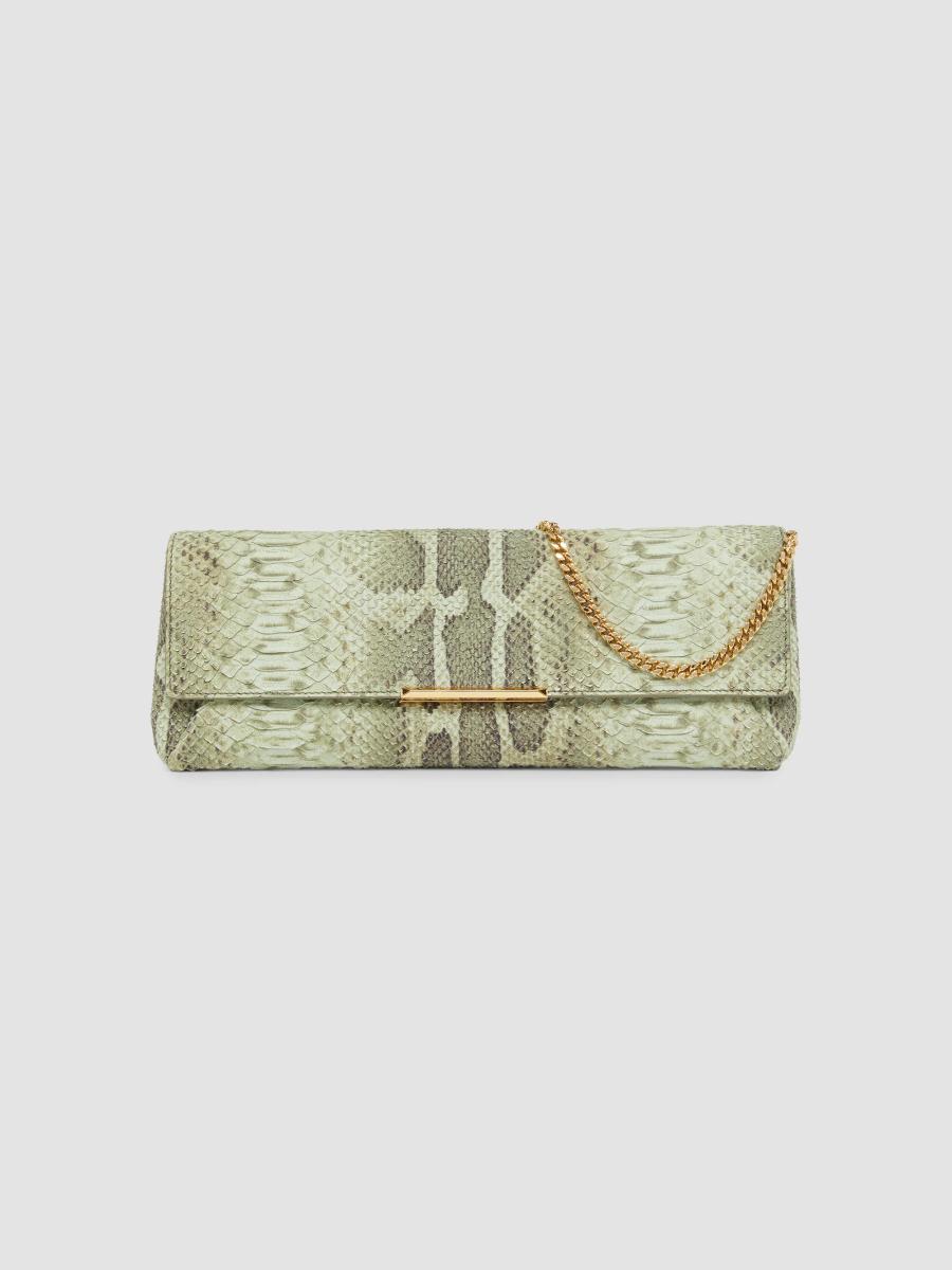 Balmain Women's Small Python-embossed Leather Clutch In Ecume