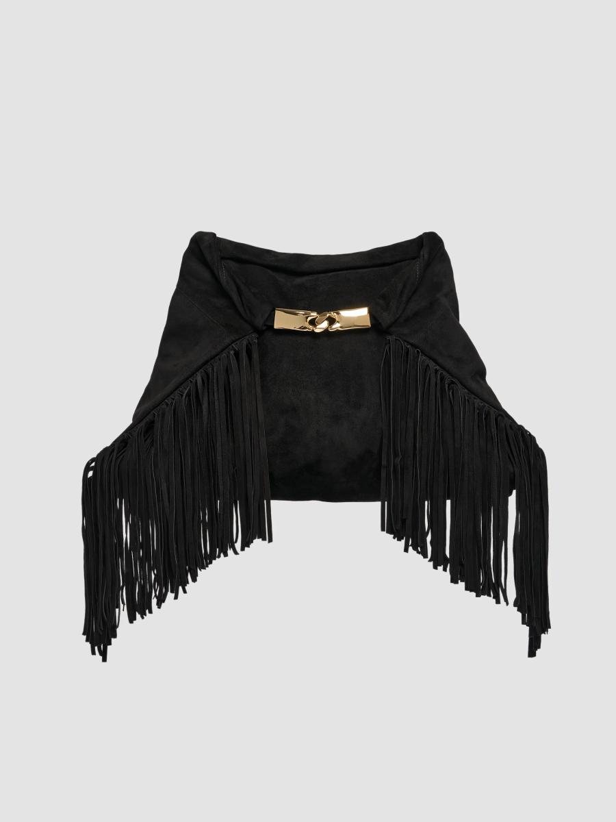 Balmain Women's Dinner At 8 Medium Suede Fringe Clutch In Black