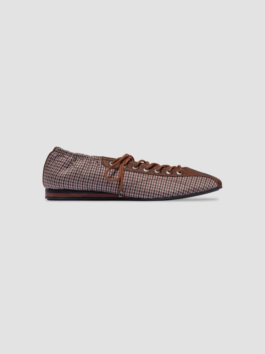 Bernardo Billie Check Leather Sneakerina Flats In Brown