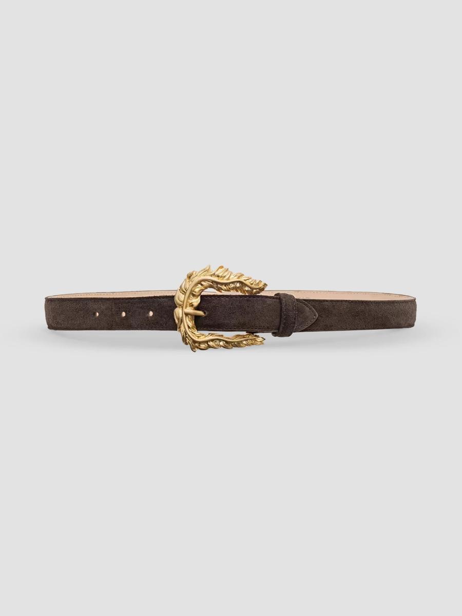 L'agence Women's Sedaris Fethred Suede Belt In Chocolate Suede