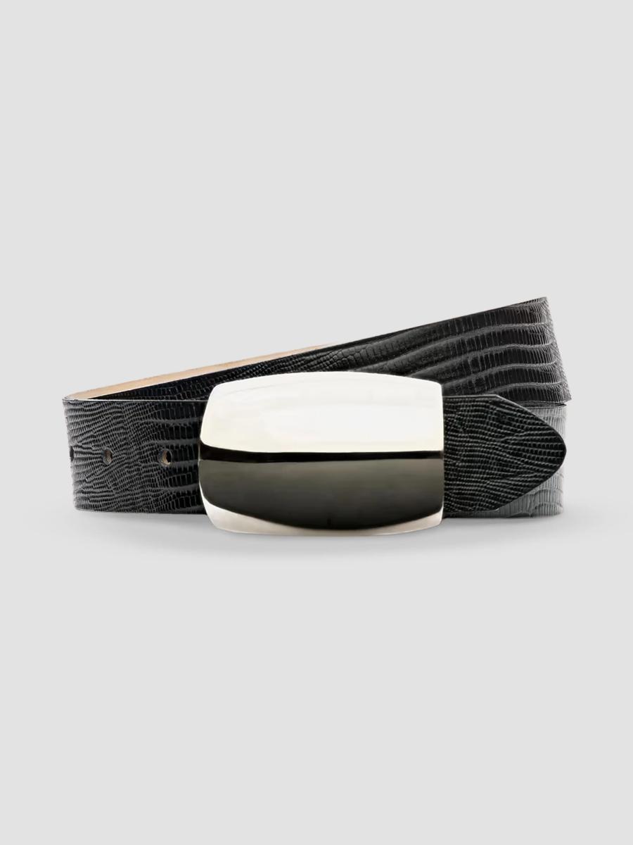 L'agence Women's Milou Domed Lizard-embossed Leather Belt In Black Lizard Embossed