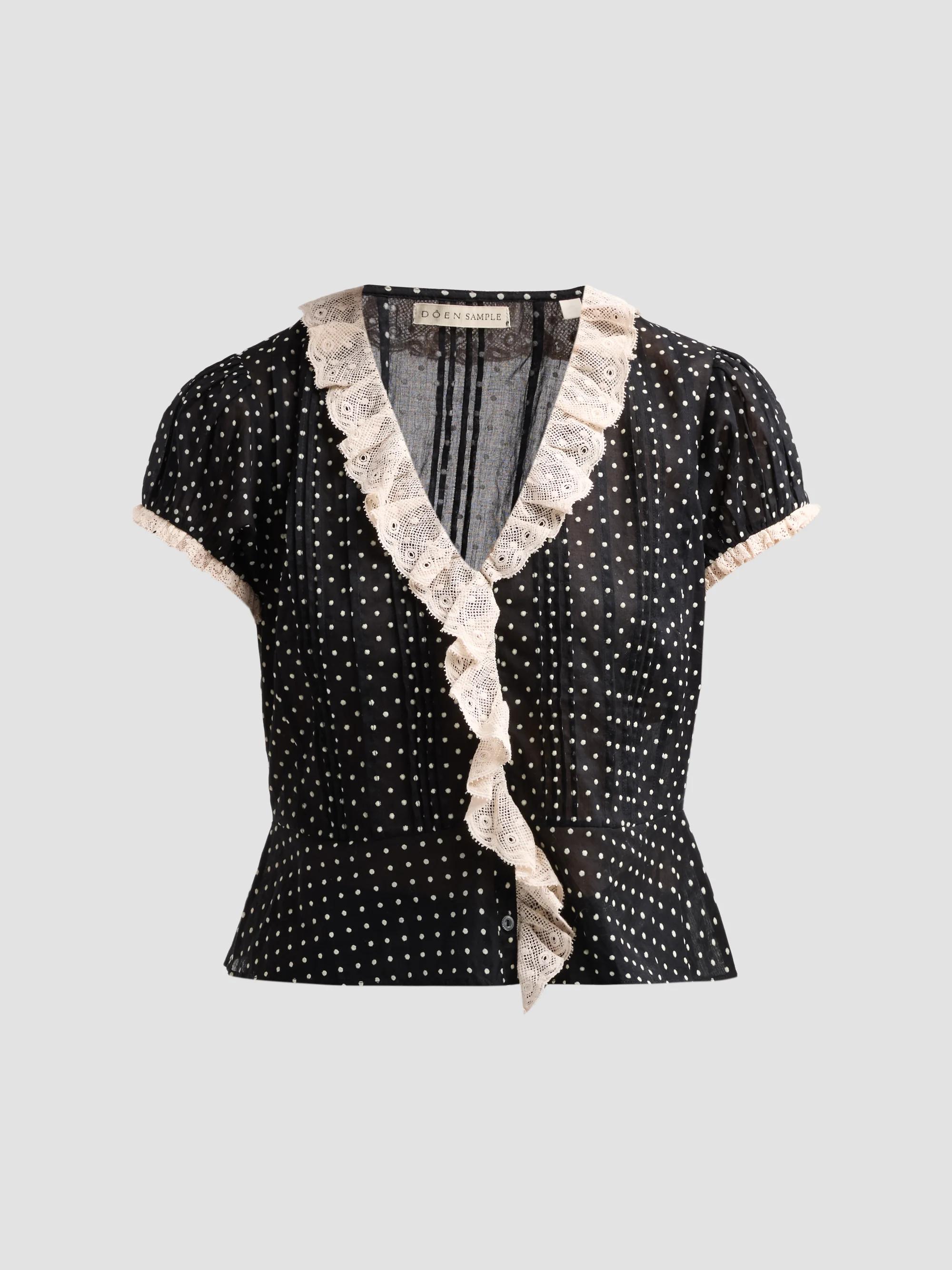 Women's Orella Polka Dot Ruffled Lace-Trimmed Top
