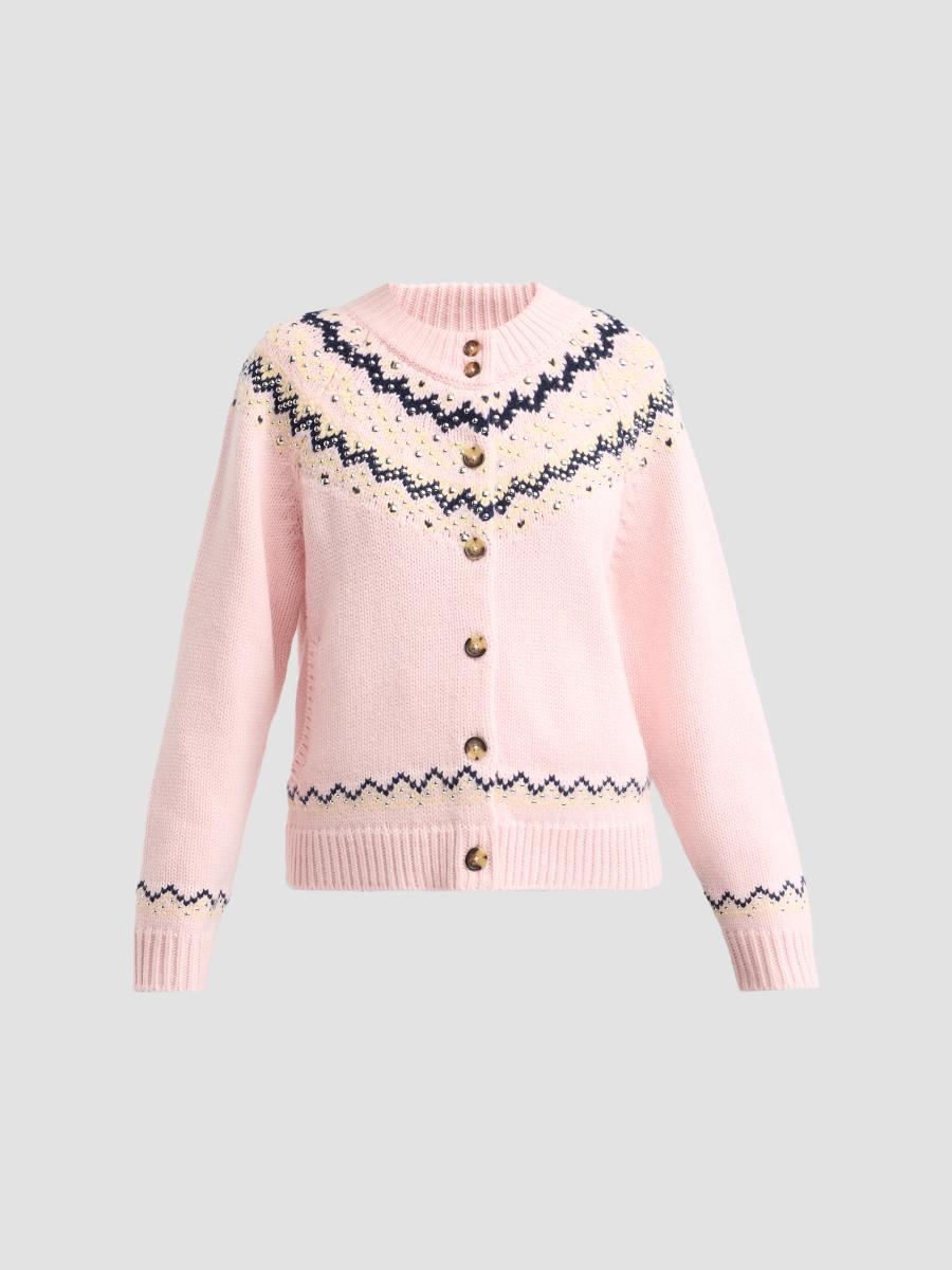 Rag & Bone Women's Fallon Stud Fair Isle Cardigan In Pink