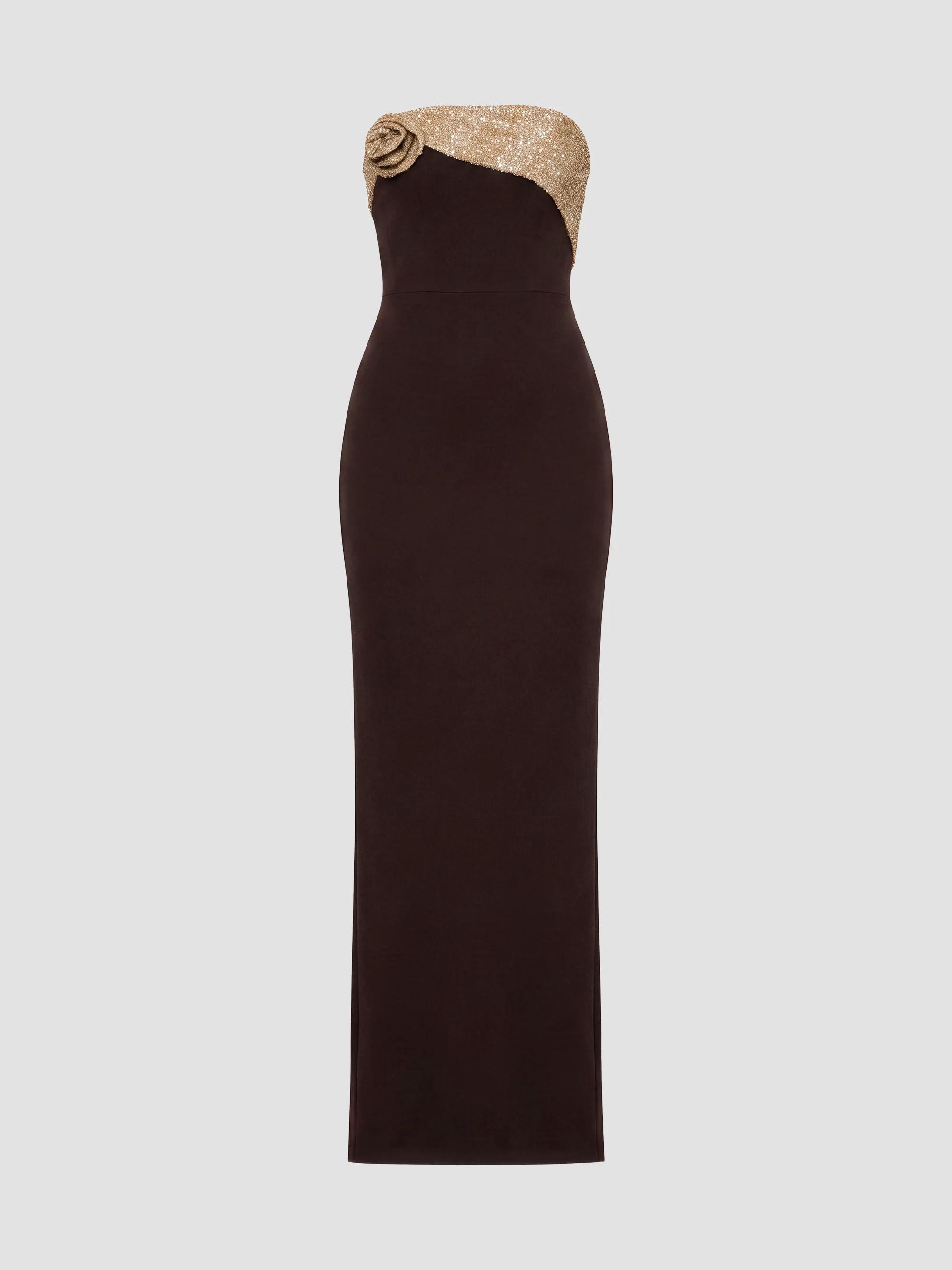 dress the population brown dress Delicate sequins cover the V-neck dress Black Tie Dresses Plus Size:Dress Size Pants: 42