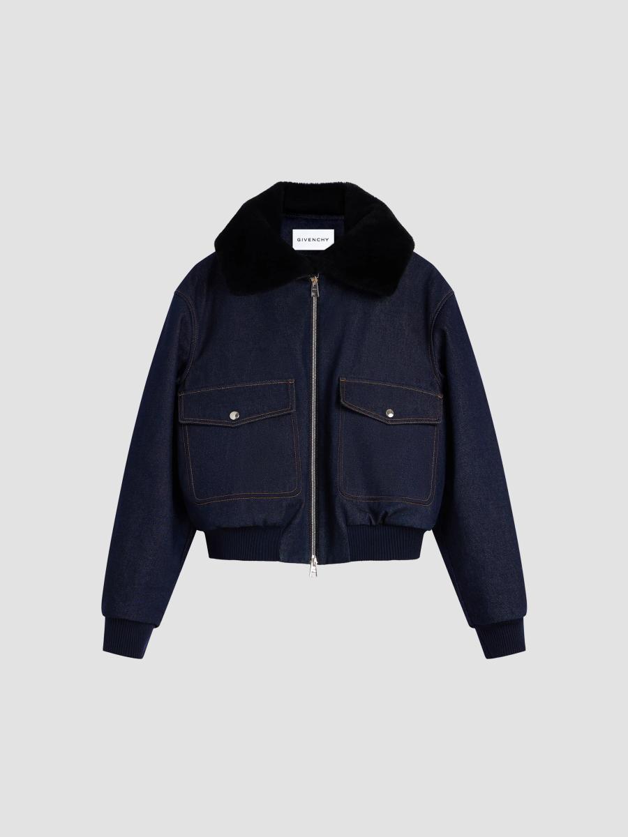 Givenchy Women's Shearling Collar Denim Blouson In Dark Blue