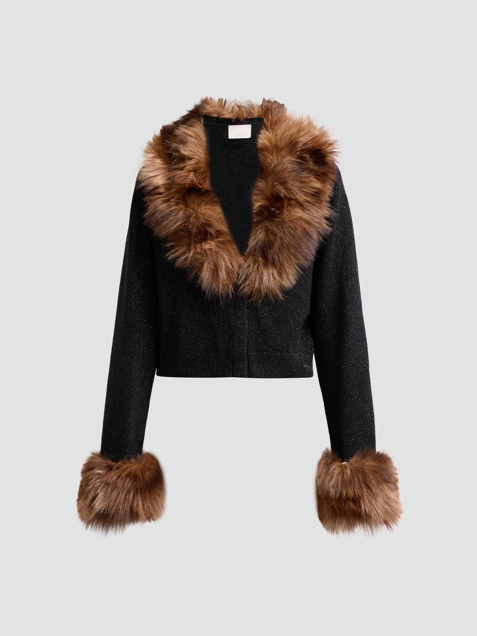Cinq à Sept Della Faux-Fur-Trimmed Wool-Blend Cardigan | Saks
