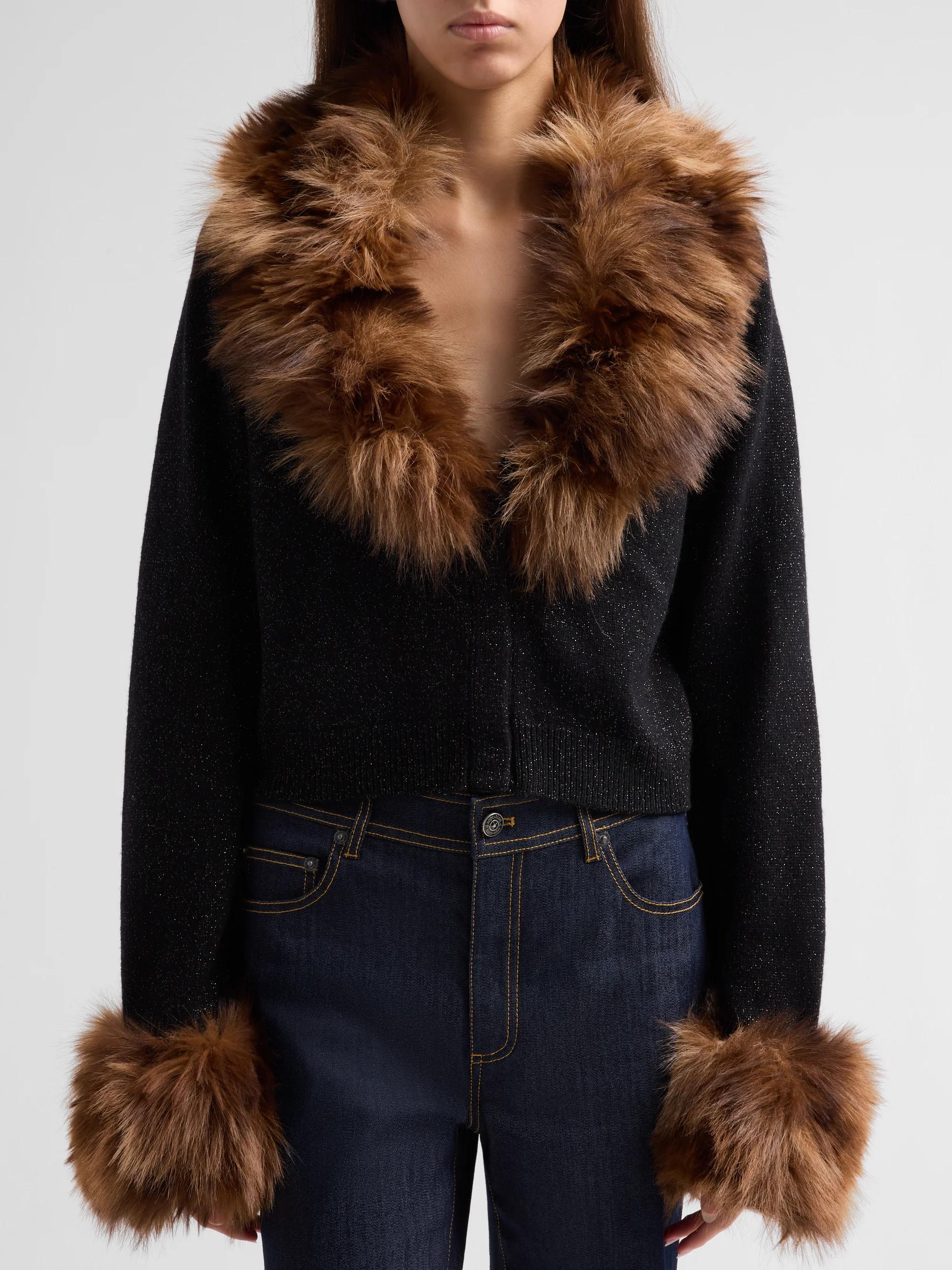 Cinq à Sept Della Faux-Fur-Trimmed Wool-Blend Cardigan | Saks
