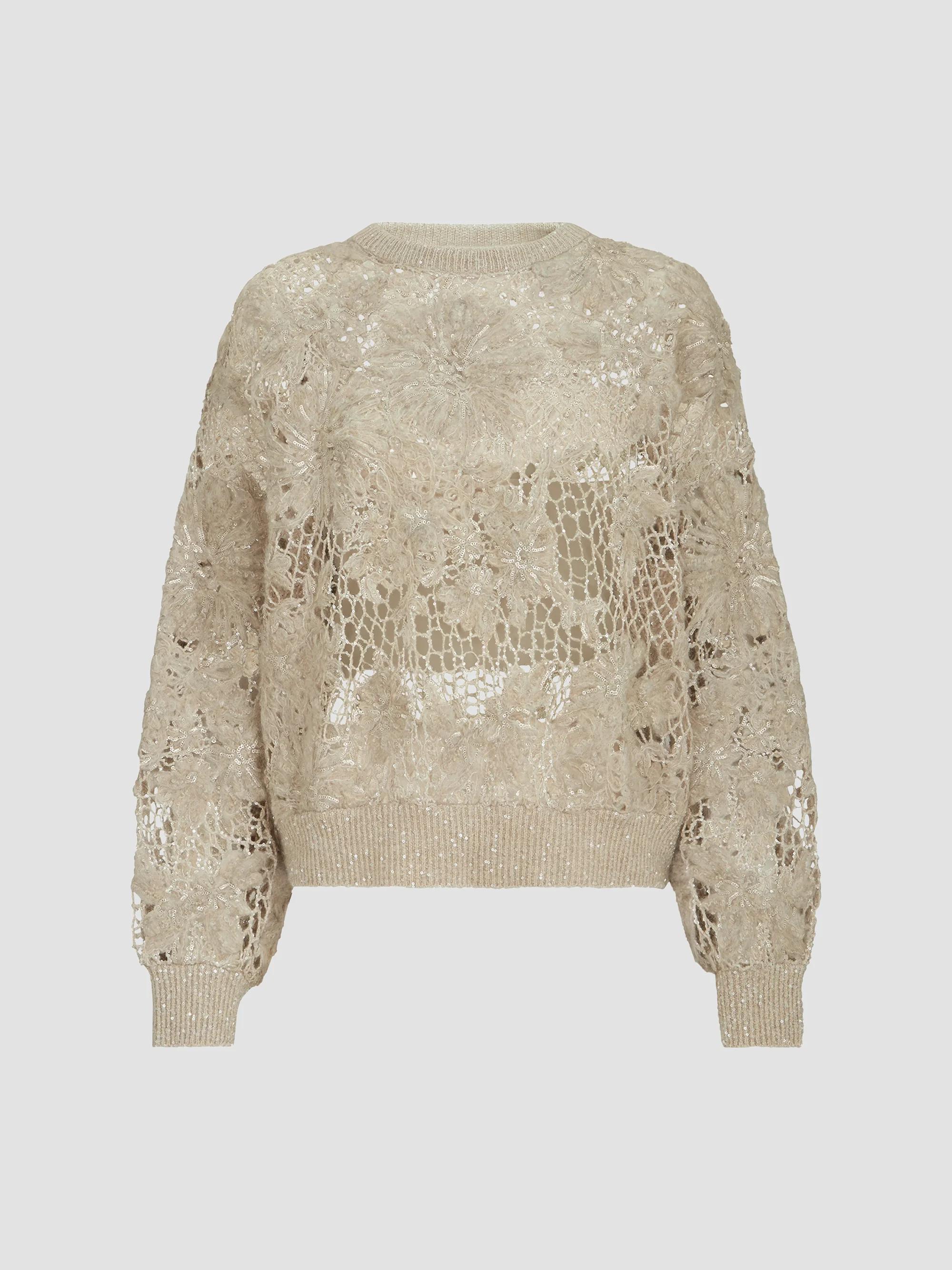 Brunello Cucinelli Dazzling Chiné Net Hooded Cardigan in Silk and