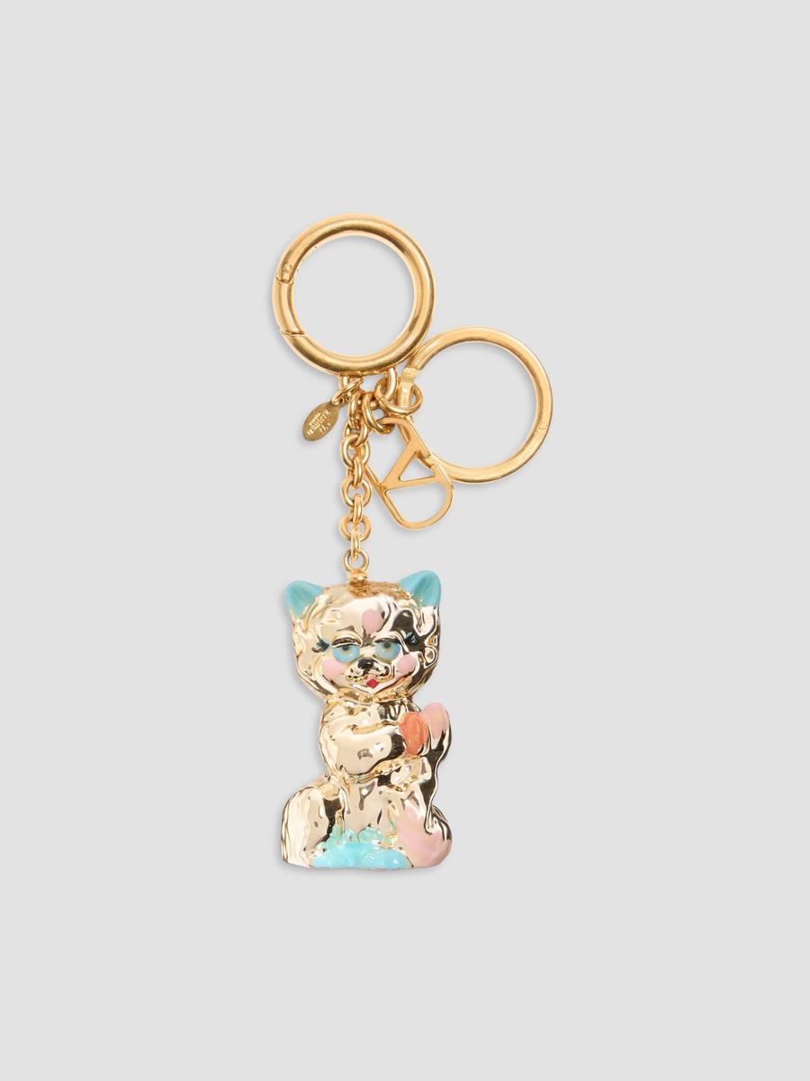 Valentino Garavani Women's Le Chat De La Maison Nylon Bag Charm With Key Ring In Antique Brass