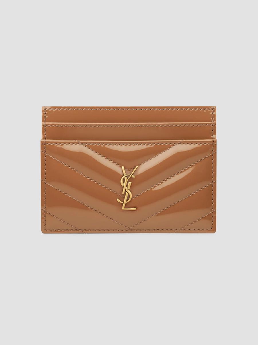 Saint Laurent Women's Cassandre Card Case In Patent Leather In Faded Brick