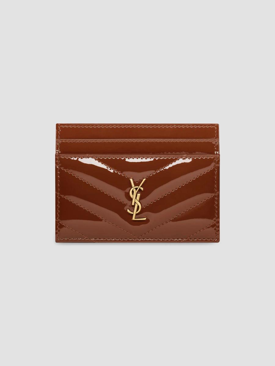 Saint Laurent Women's Cassandre Card Case In Patent Leather In Glazed Brown